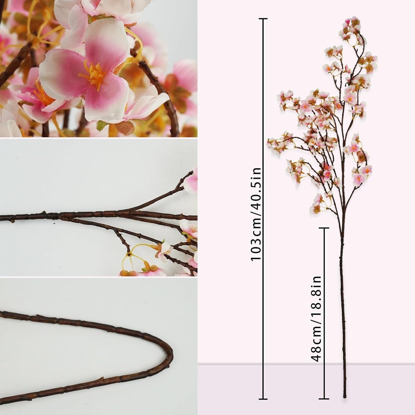 Uieke Silk Cherry Blossom Branches, 40.5in Artificial Cherry Blossom Flowers Long Stems Fake Flowers Vase Arrangements for Wedding Home Japanese Decor, Set of 8, Pink