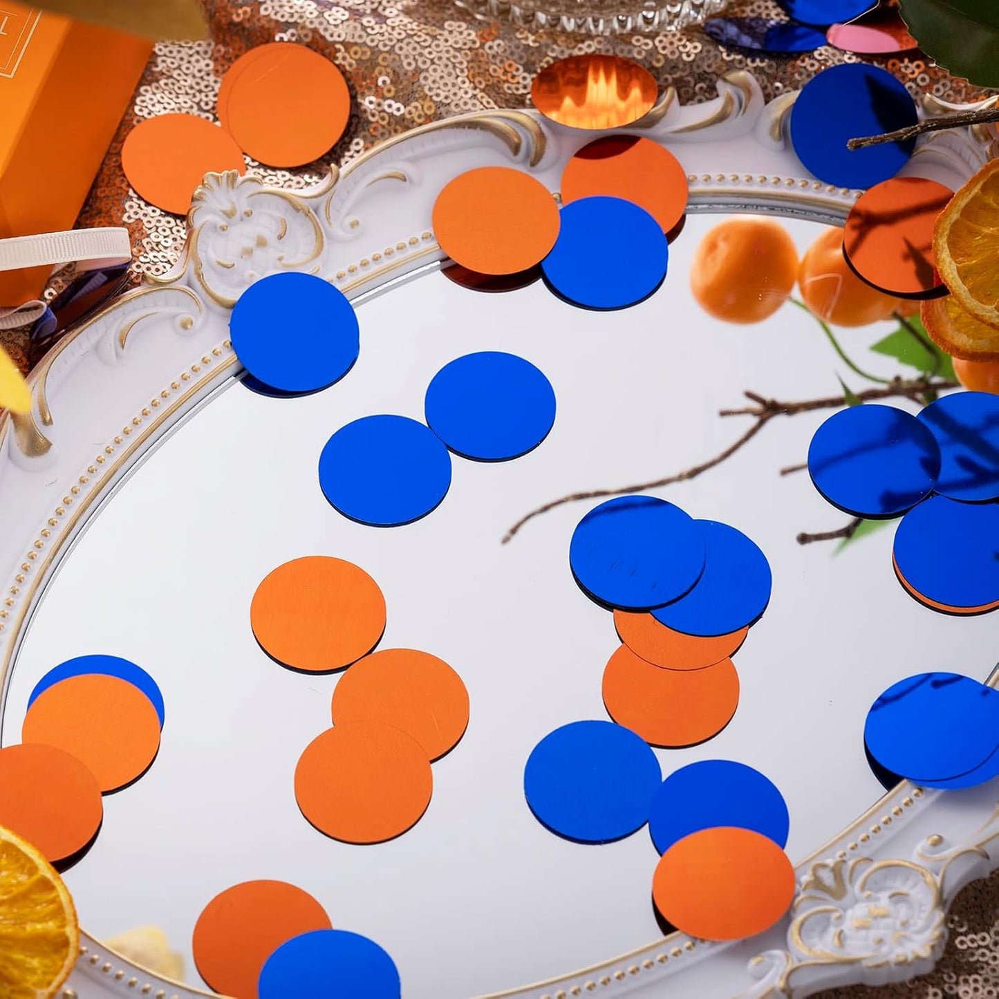 Orange Blue Table Confetti Party Decorations Metallic Circle Dot Confetti, 1.2 Inch, 300pcs