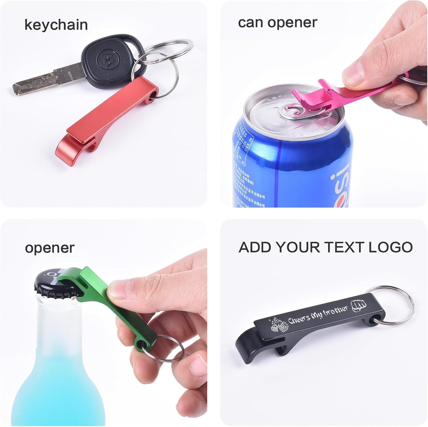 100pcs Personalized Bottle Opener Keychain Bulk, Custom Text/Logo/Photo
