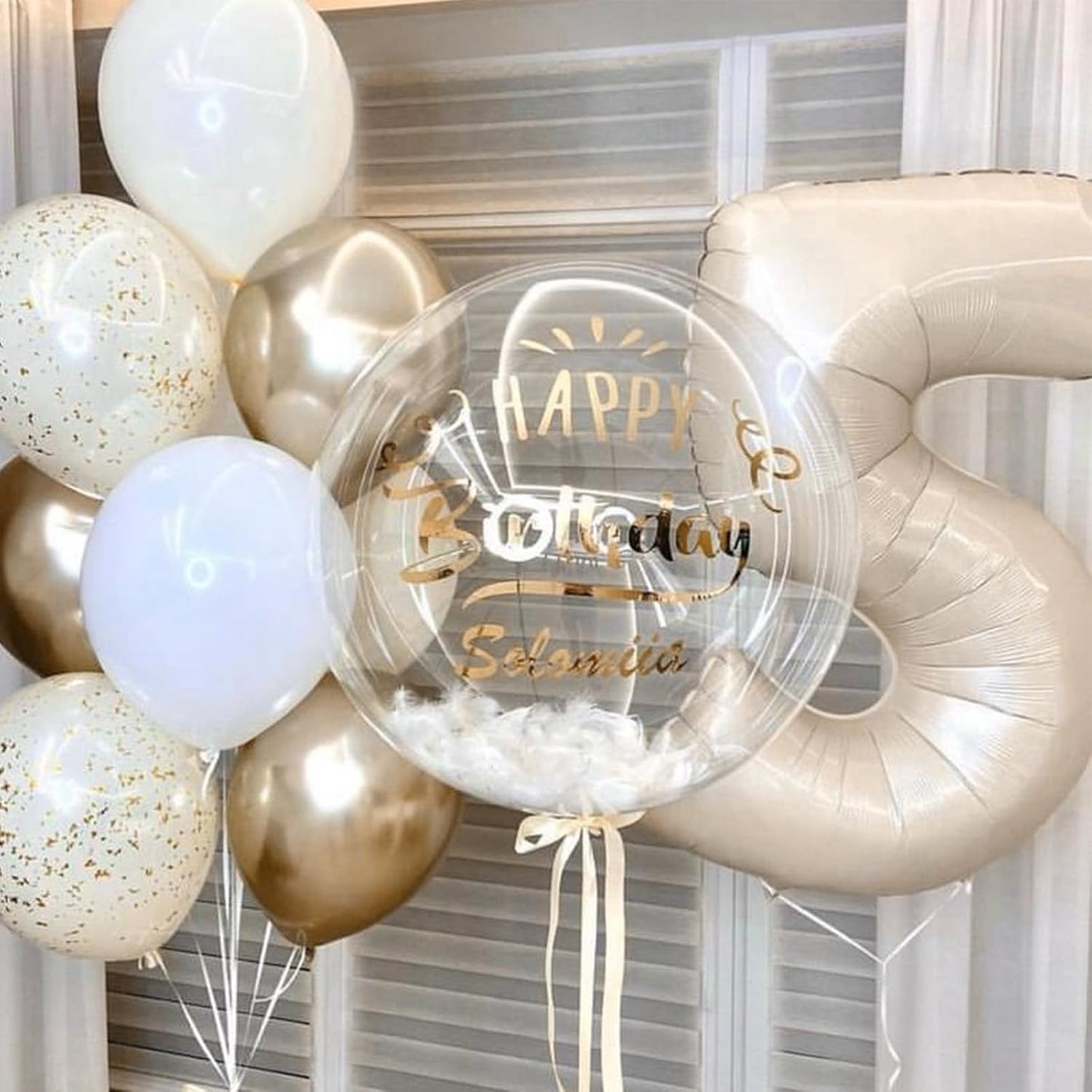Beige Balloon Number 5, 40 Inch Large Self Inflating Foil Mylar Number Balloons 0-9 for Boys Women, Cream White Digital 5 Helium Balloon for Girls Men 5th Birthday Decorations Anniversary 2025 Party