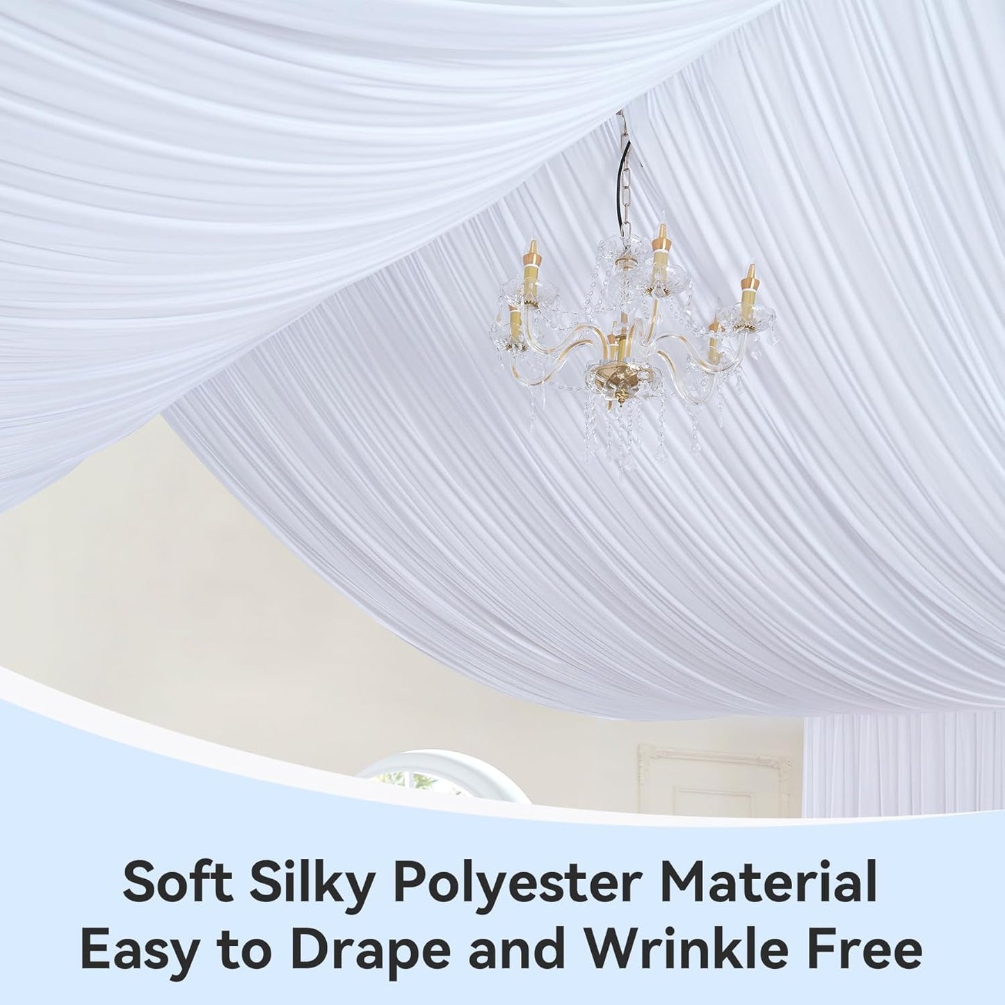 60ft x 15ft White Wrinkle Free Backdrop Curtains for Parties,Silky Polyester Fabric Wedding Ceiling Drapes, 12 Panels 15ft Photo Back Drop Drapes for Baby Shower Photography Stage Background Cloth
