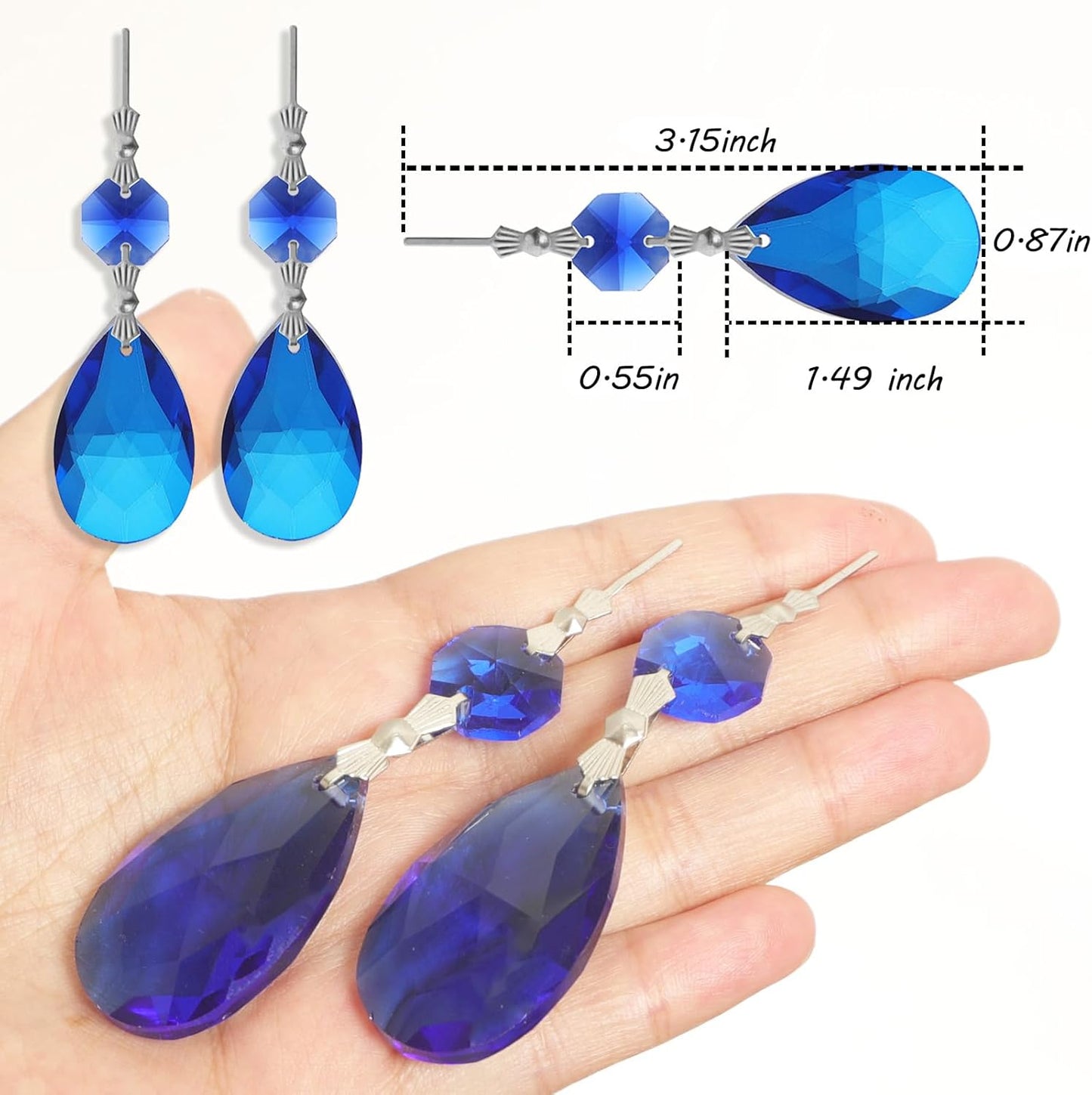 10pcs Crystal Prisms Chandelier Blue Ornament Pendants Rainbow Maker 38mm Drop Prism Hanging Prisms for Wedding Party Chrismtmas Decoration DIY Jewelry