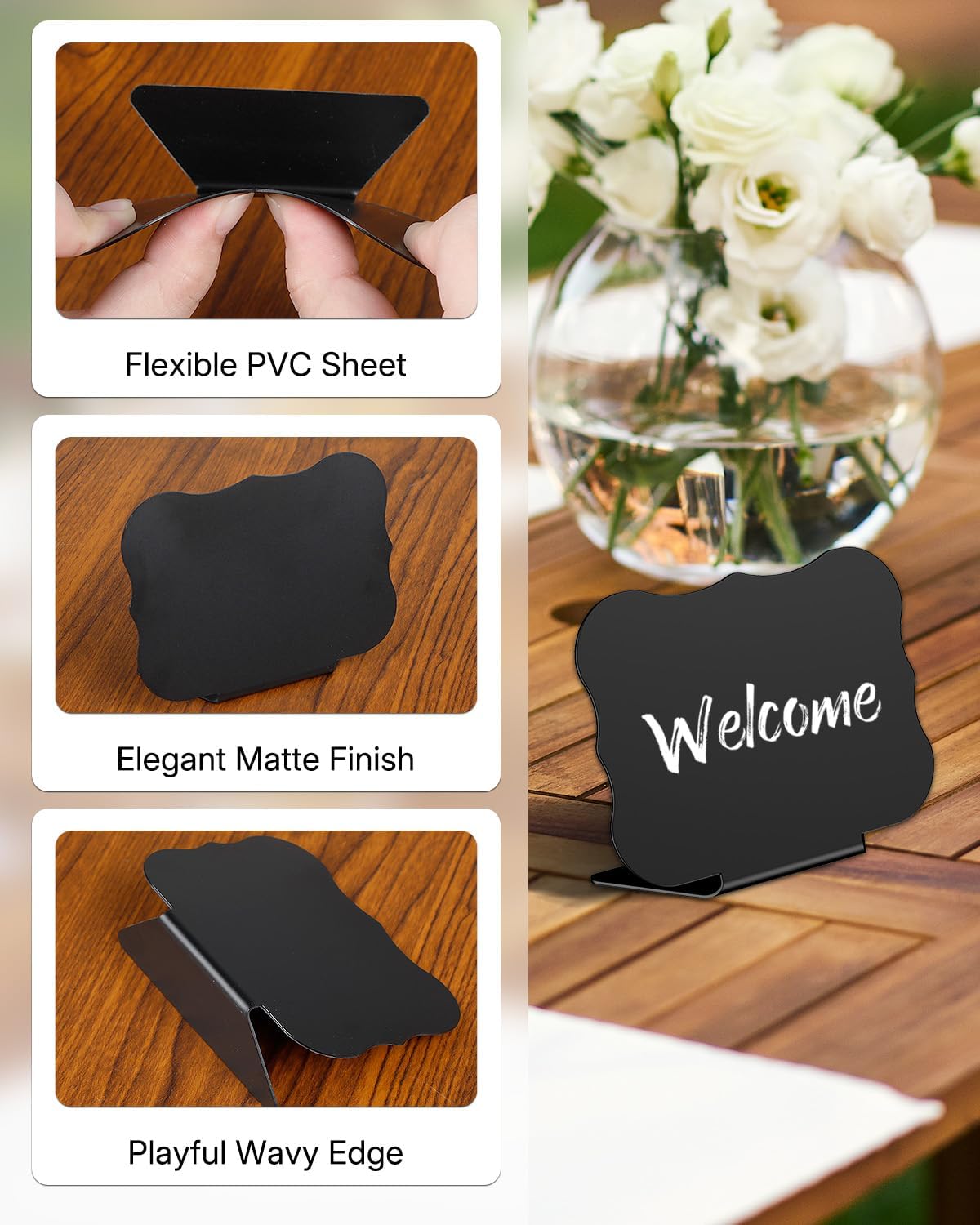 Uniclife 20 Pack Mini Chalkboard Signs for Food, Small Chalkboard Signs with Chalk Markers, Reusable Matte PVC Food Signs Food Labels for Party Buffet Wedding, Blackboard Place Cards Table Signs