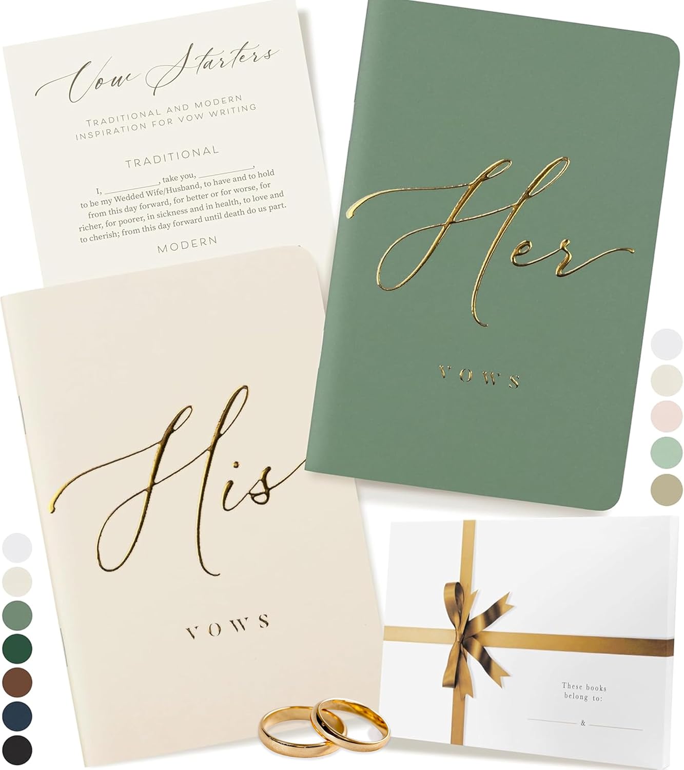 ARTESORI Wedding Vow Book for Her & Him, Soft Touch, Gold Engraving, 28 Lined Pages, Wedding Vow Books His and Hers, Wedding Essentials, Wedding Registry Gifts, His and Hers Gifts [Sage & Ivory]