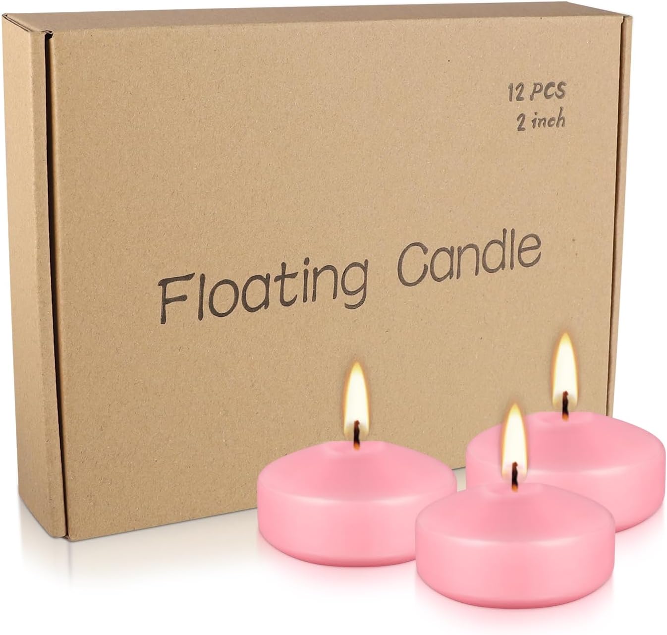 12 pcs 2-inch Floating Candles, Pink, smokeless and unscented, Burns continuously for 5-6 Hours, be Good for Holidays, Weddings, Vacations, and Home décor