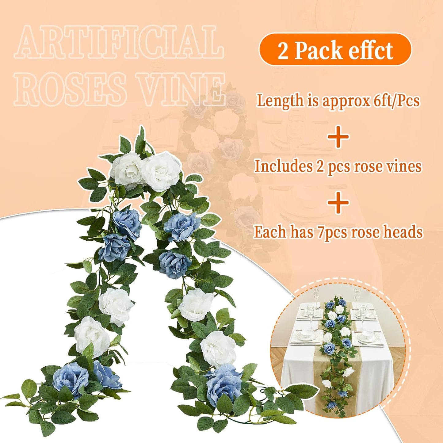 Artificial Rose Garlands Rose Vines Leaves Banners Hanging Floral Garland Fake Rose Flower Vine for Wedding Arch Ceremony Home Garden Outdoor Party Wall Decorations