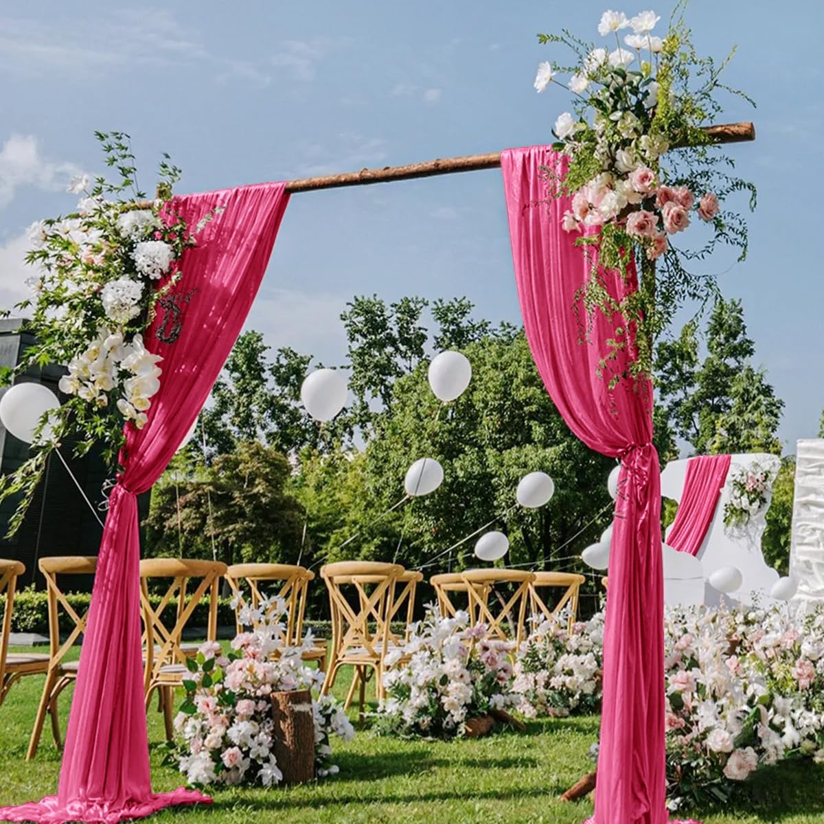 Hot Pink Wedding Arch Draping Fabric 29" x 20 FT Wedding Drapes for Backdrop Sheer Curtains Drapes for Romantic Bridal Baby Shower Decorations Ceremony Birthday Party Fall Outdoor Events