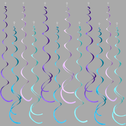 36 Pcs Mermaid Hanging Swirl Decorations Teal Purple Felt Swirl Streamer Spiral Ceiling Decorations Garland for Little Mermaid Under The Sea Birthday Wedding Bridal Shower Baby Shower Party Supplies