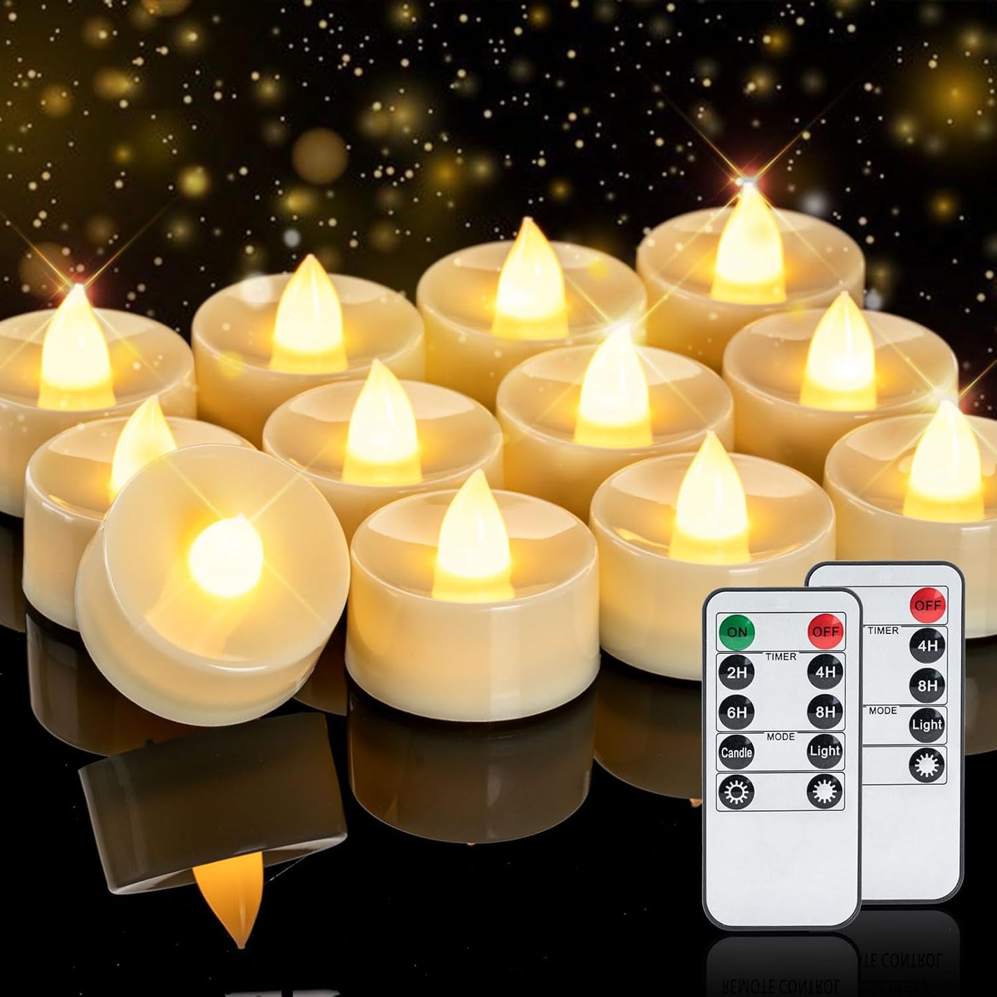 Homemory 24pcs Flameless LED Tea Lights with Remote & Timer, 400+Hours Realistic Flickering Battery Candles for Seasonal, Tabletop, and Centerpieces Decor