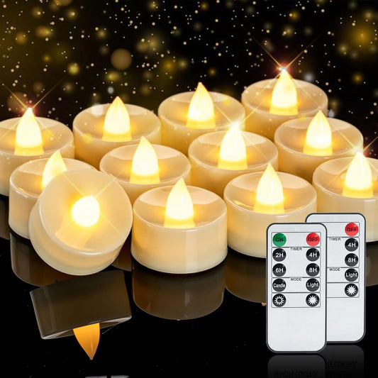 Homemory 24pcs Flameless LED Tea Lights with Remote & Timer, 400+Hours Realistic Flickering Battery Candles for Seasonal, Tabletop, and Centerpieces Decor