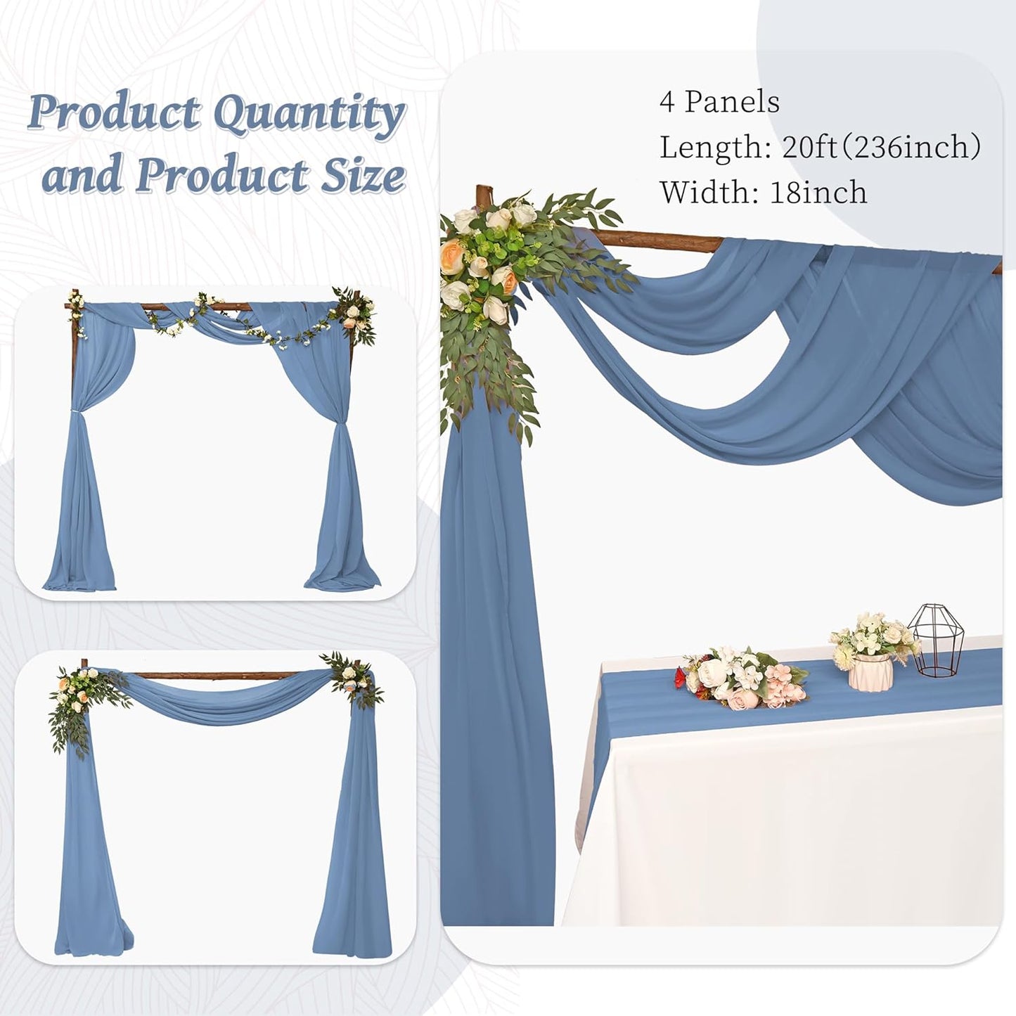 8 Panels Wedding Arch Draping Fabric 28" x 20Ft Wedding Arch Drapes Chiffon Fabric Drape Sheer Backdrop Curtain for Nuptials Party Ceremony Birthday Arbor Drapery Reception Ceiling Décor(Dusty Blue)