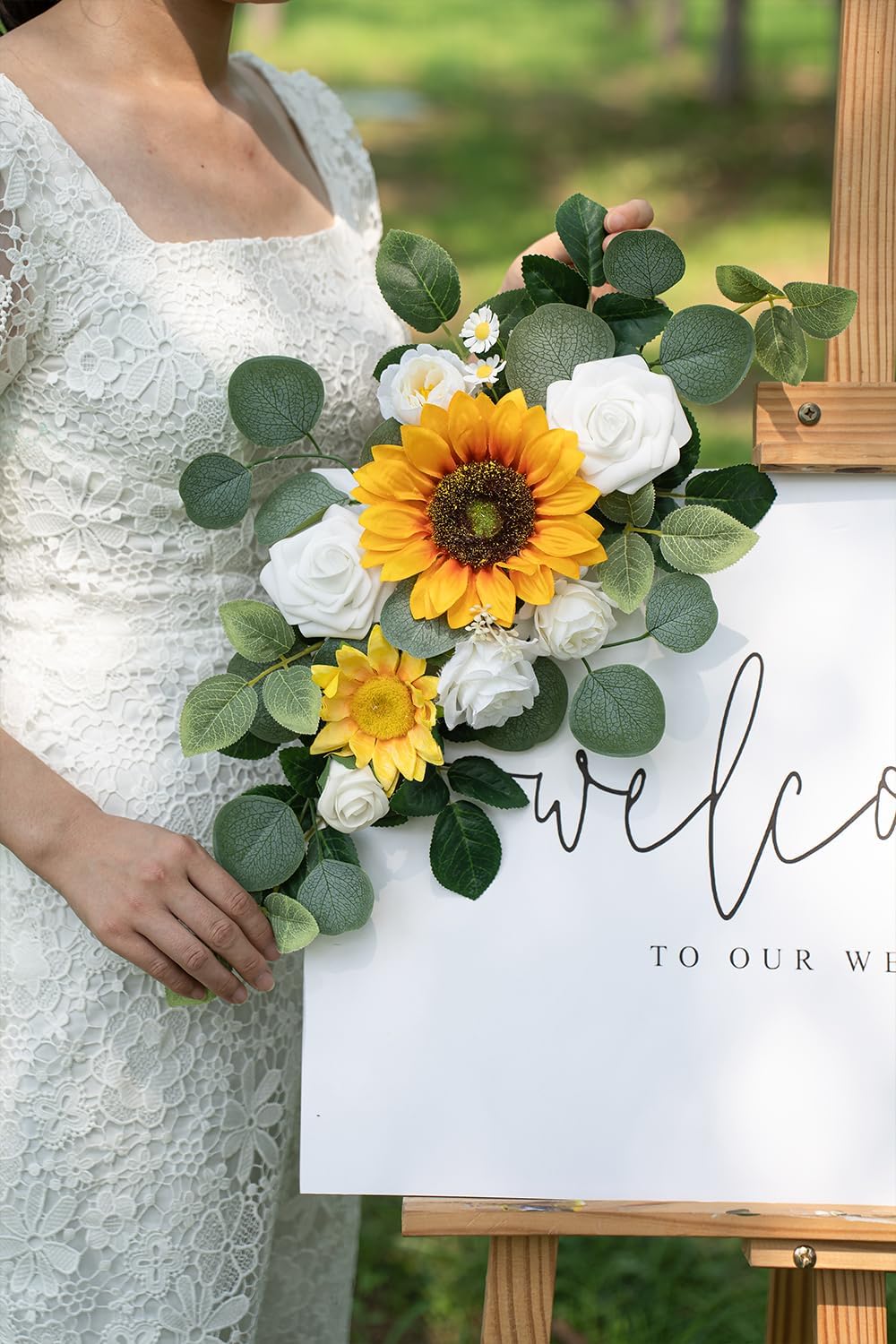 WEIERYUE(Pack of 2 Artificial Flowers Decorations,Artificial Arch Backdrop Garlandfor Ceremony Party Reception Entrance Welcome Easel Door Floral Decor Wall Home Entryway Outdoor(Sunflower)