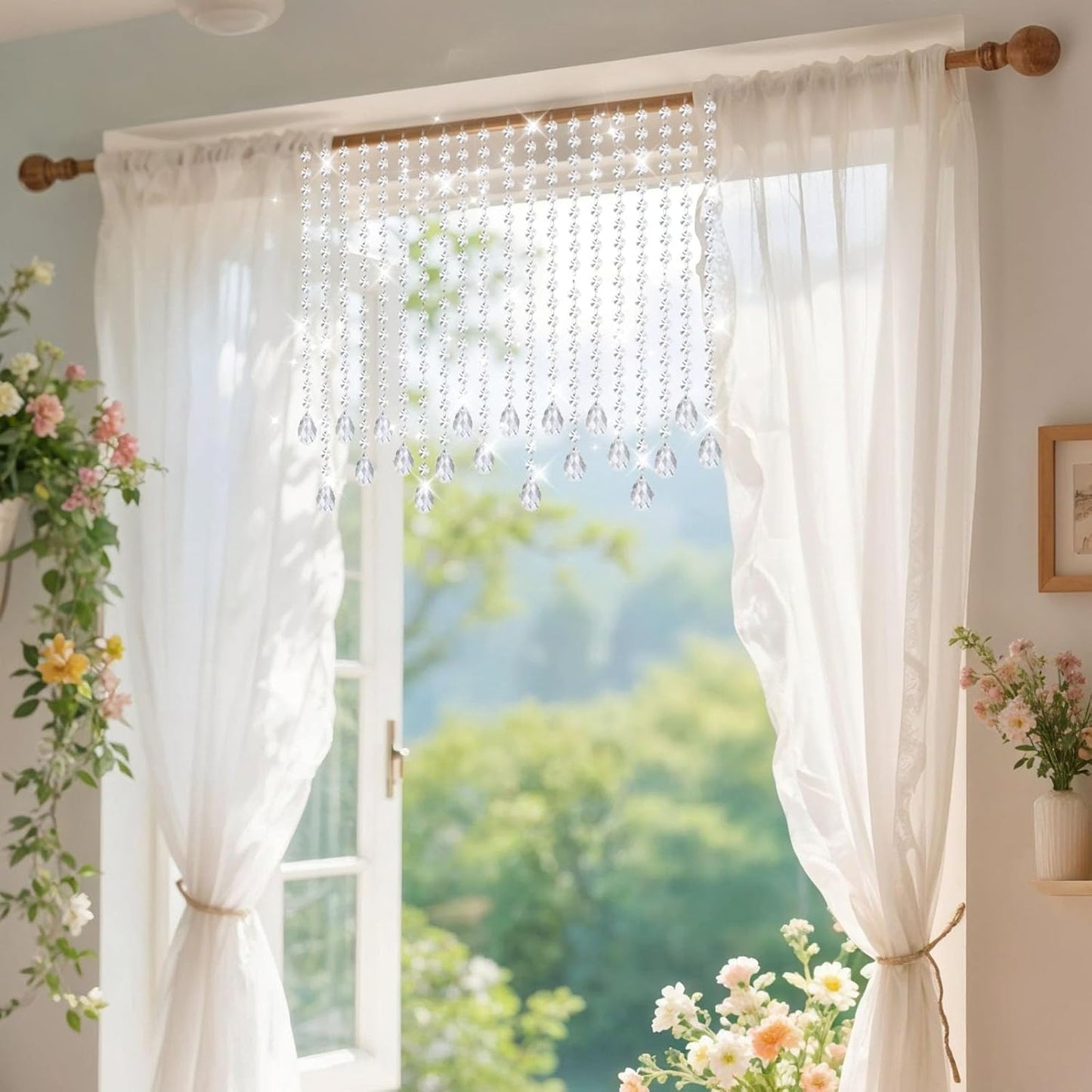 10 PCS Crystal Garland Strands, 33ft Hanging Crystal Strings for Window Curtains Doorway Decorations, Acrylic Clear Teardrop Crystal Ornaments for Christmas Tree, Wedding Party Home Chandelier Decor