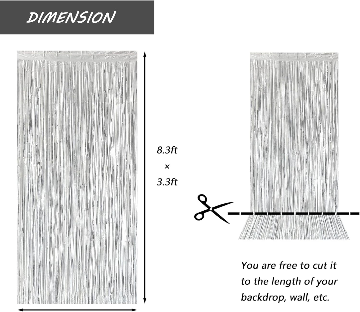 Silver Foil Fringe Curtain 3.3×8.3FT 6 Packs, Metallic Tinsel Curtains Party Streamers for Birthday Graduation Baby Shower Decoration (6pcs,3.3FT×8.3FT, Silver)