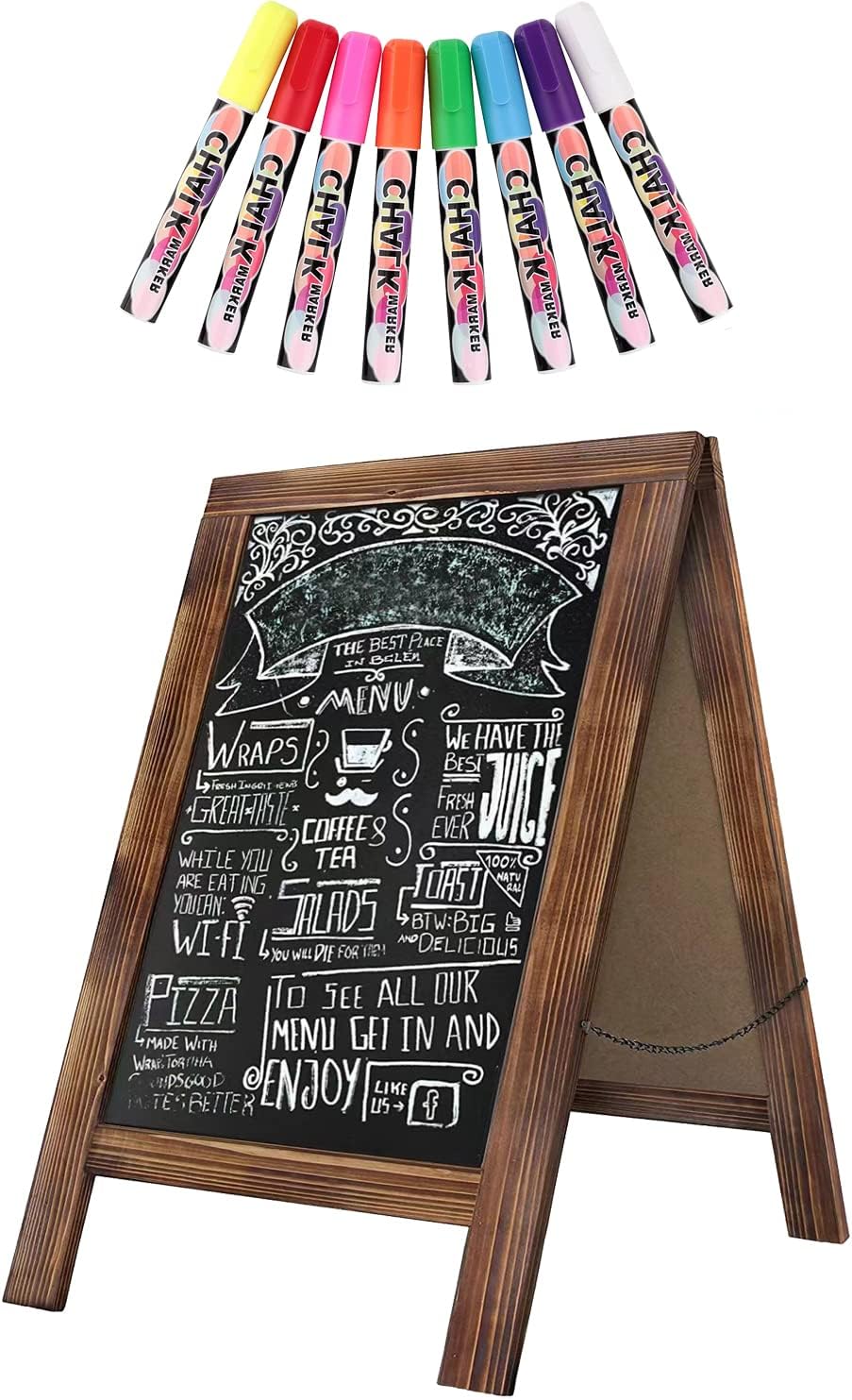 Rustic Whitewash Double Sided Chalkboard, 7.5"*8.6" Tabletop Stand, Small Countertop Chalkboard Easel with 8Pcs Liquid Chalk for Menu, Kitchen, Restaurants, Bar, Wedding and Home Decor