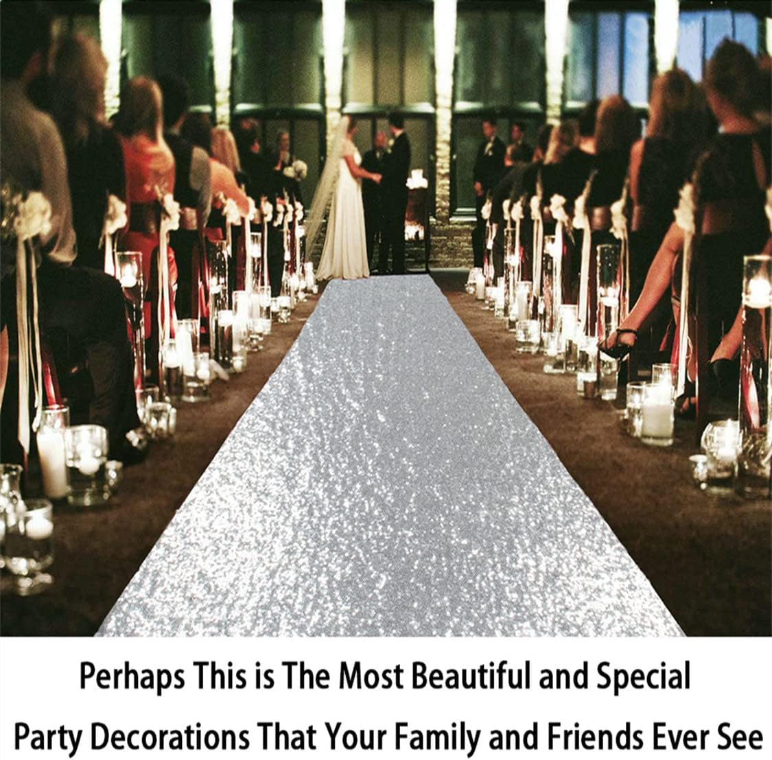 ShinyBeauty Silver Sequin Aisle Runner - 3FTx15FT for Wedding Ceremonies, Outdoor Events & Special Occasions