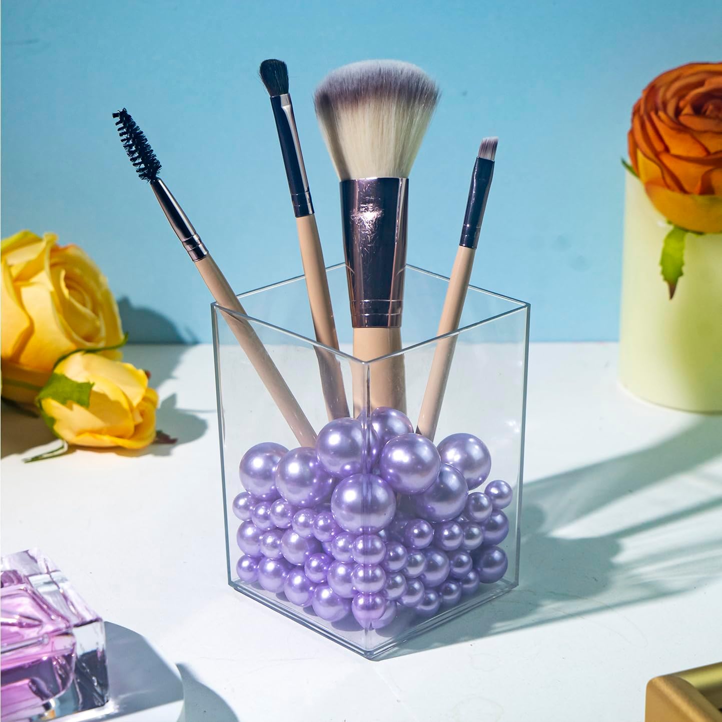 120 PCS 8/14/20mm No Hole Polish Pearl Beads for Centerpiece, Light Purple Beads Decorative Vase Fillers, Plastics Pearls for Vases, Table Scatters, Wedding Party Decor