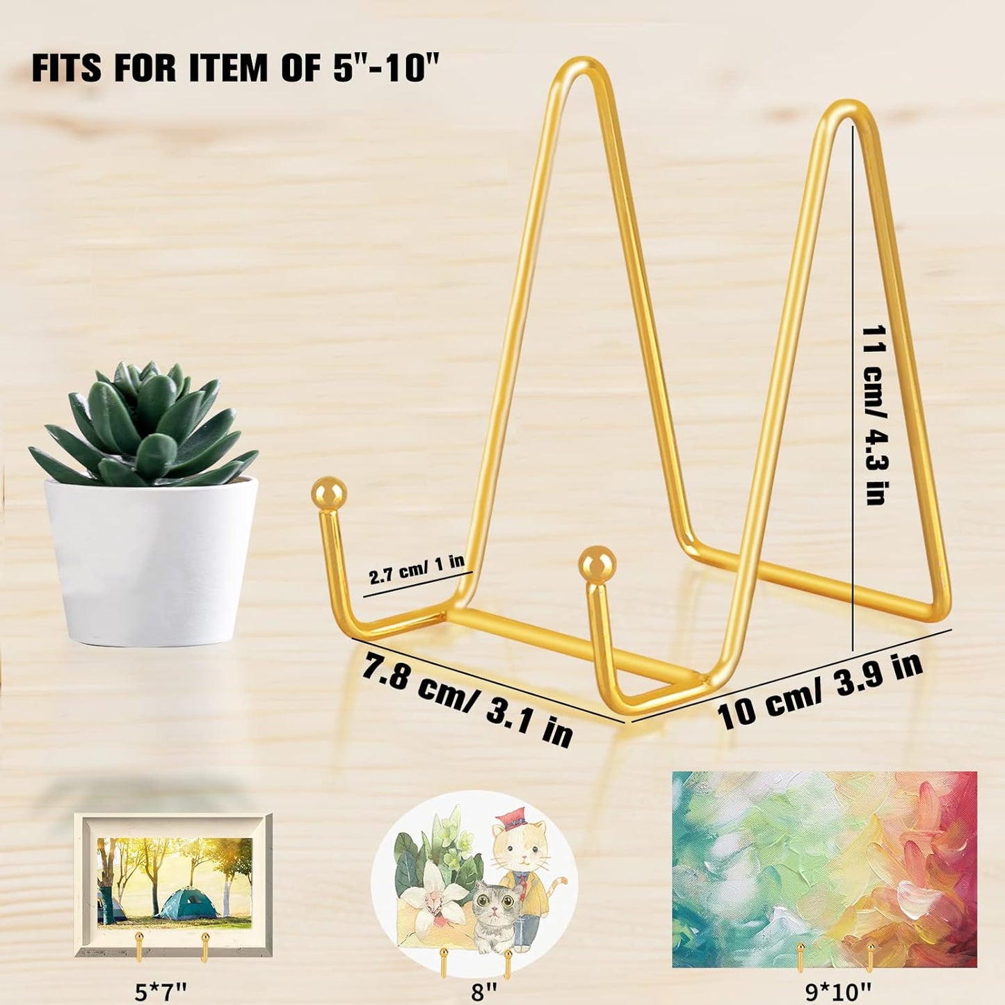 Decolore 4 Pack 4 Inch Display Stands Gold Plate Stands Metal Frame Holder Stand for Picture, Decorative Plate, Photo Easel, Artistic Work Display Stand, Picture Frames