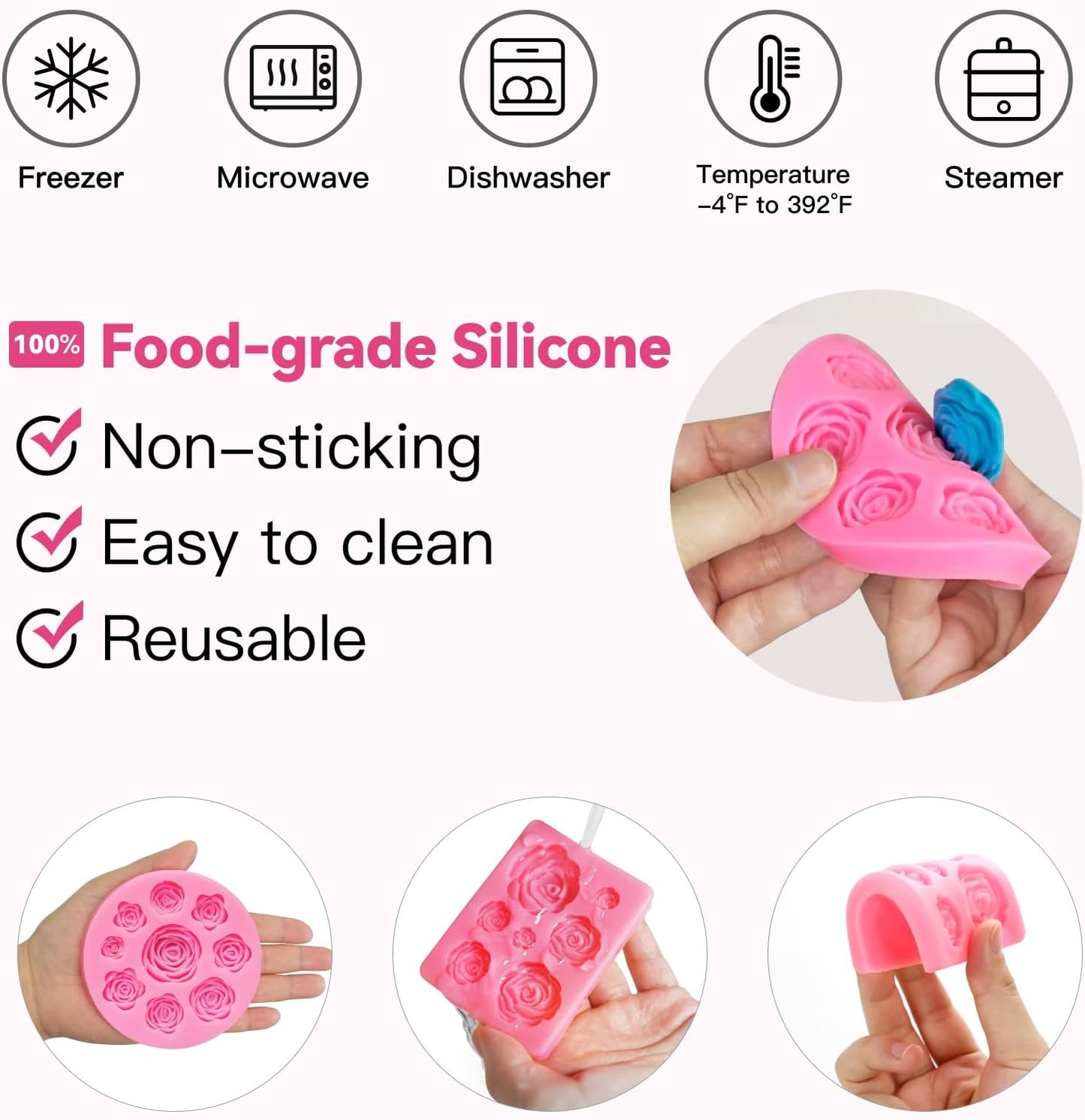 4 Pcs Flower Silicone Molds, Fondant Cake Flower Mold Silicone Daisy Rose Clay Mold Polymer Clay Molds for Cupcake DIY Crafts Cake Decoration