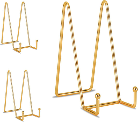Decolore 8 inch 3 Pack Gold Plate Stands Table Top Easels Plate Holder Display Stands for Picture, Decorative Plate, Book, Photo Easel, Artistic Work