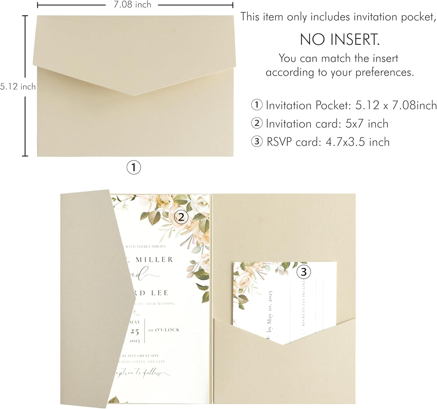 20 PCS Champagne Tri-fold Laser Cut Wedding Invitation Pockets for 5x7 Wedding Cards Bridal Shower Engagement Quinceanera Invitation