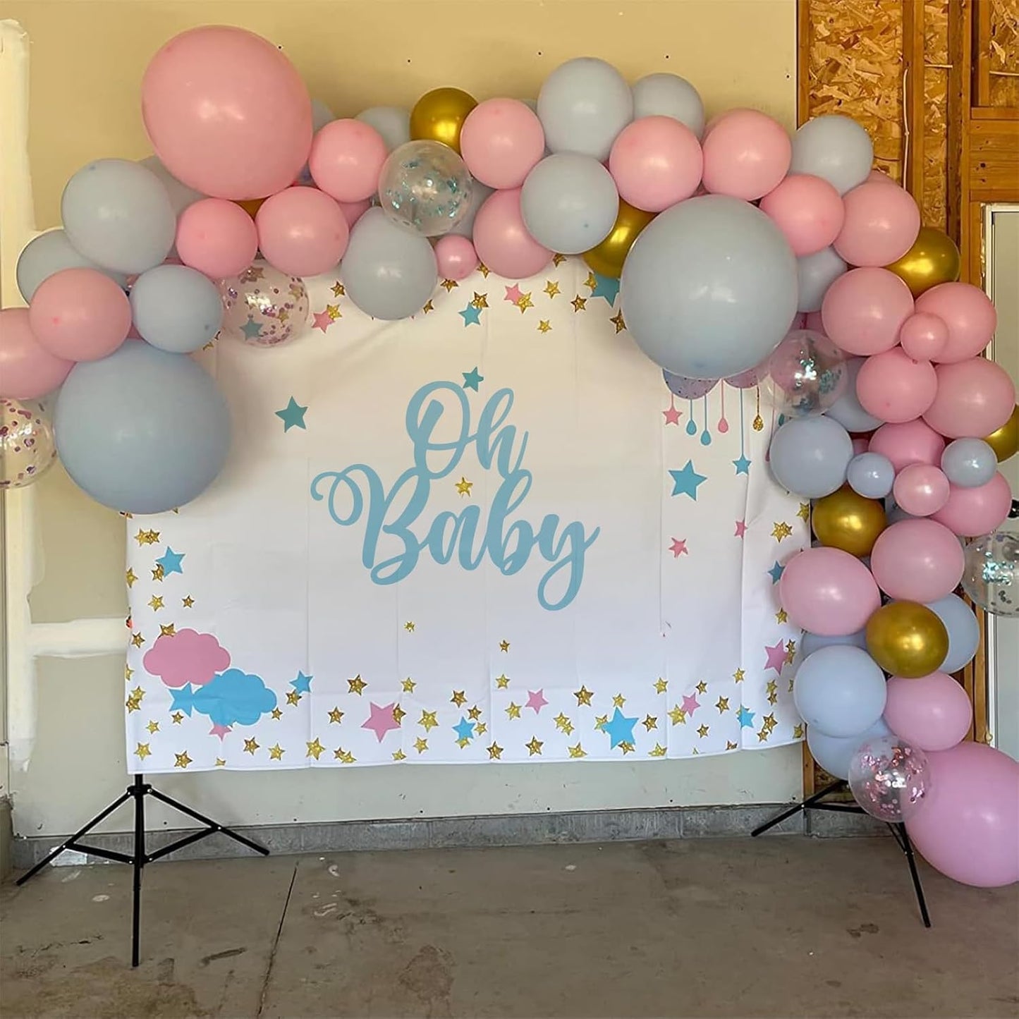 Balloons Pink and Blue, 60 Pack 12 Inch Pastel Light Pink Blue with Metallic Gold Confetti Balloons for Birthday, Gender Reveal, Baby Shower, Boy or Girl Party Decoration