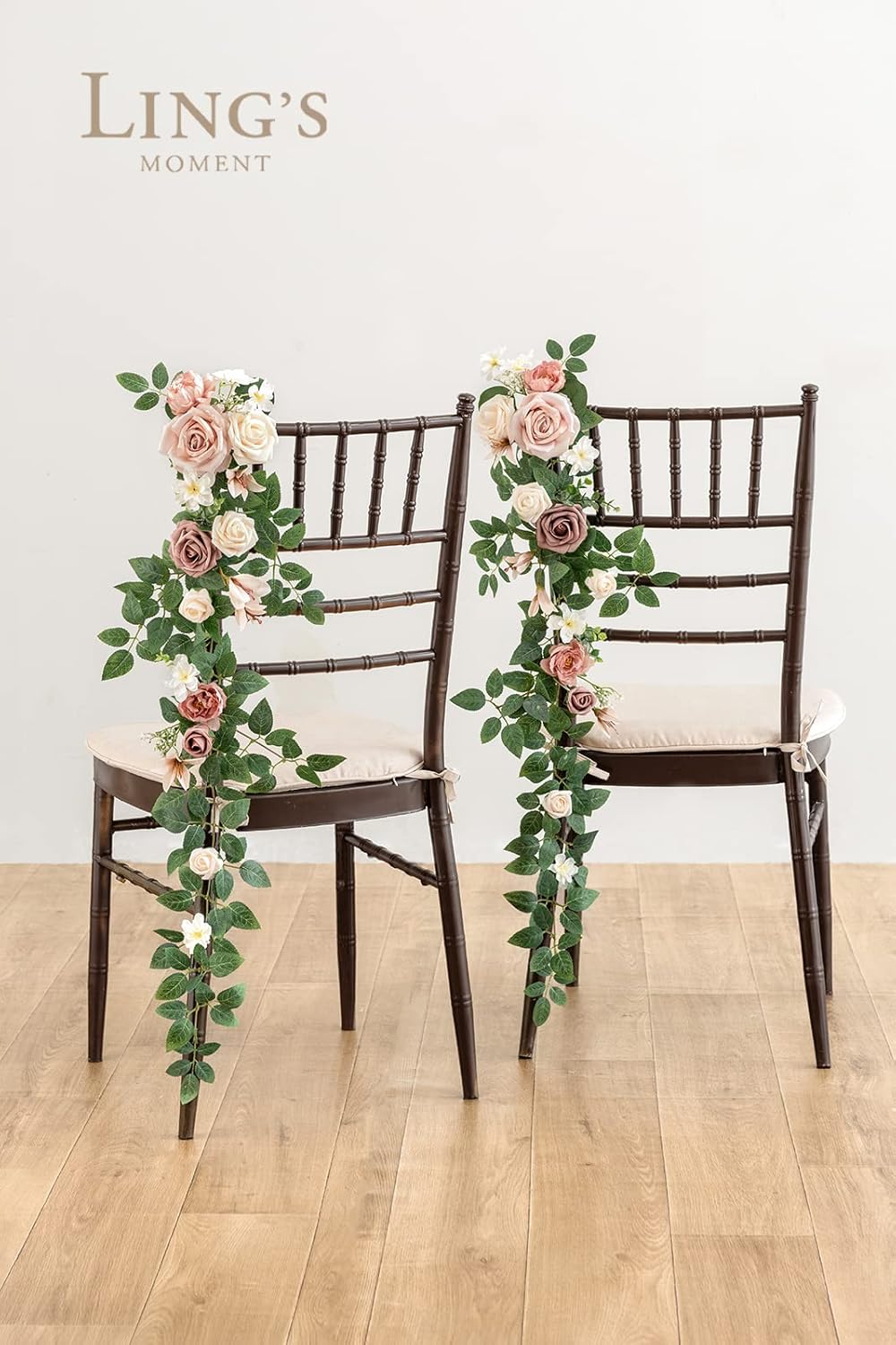 Ling's Moment 10pcs Wedding Chair Decorations Aisle Floral Swag Artificial Pew Flowers Hanging Garland Pink Blush & Cream For Ceremony Reception Church Rose Floral Faux Arrangement Party Outdoor Decor