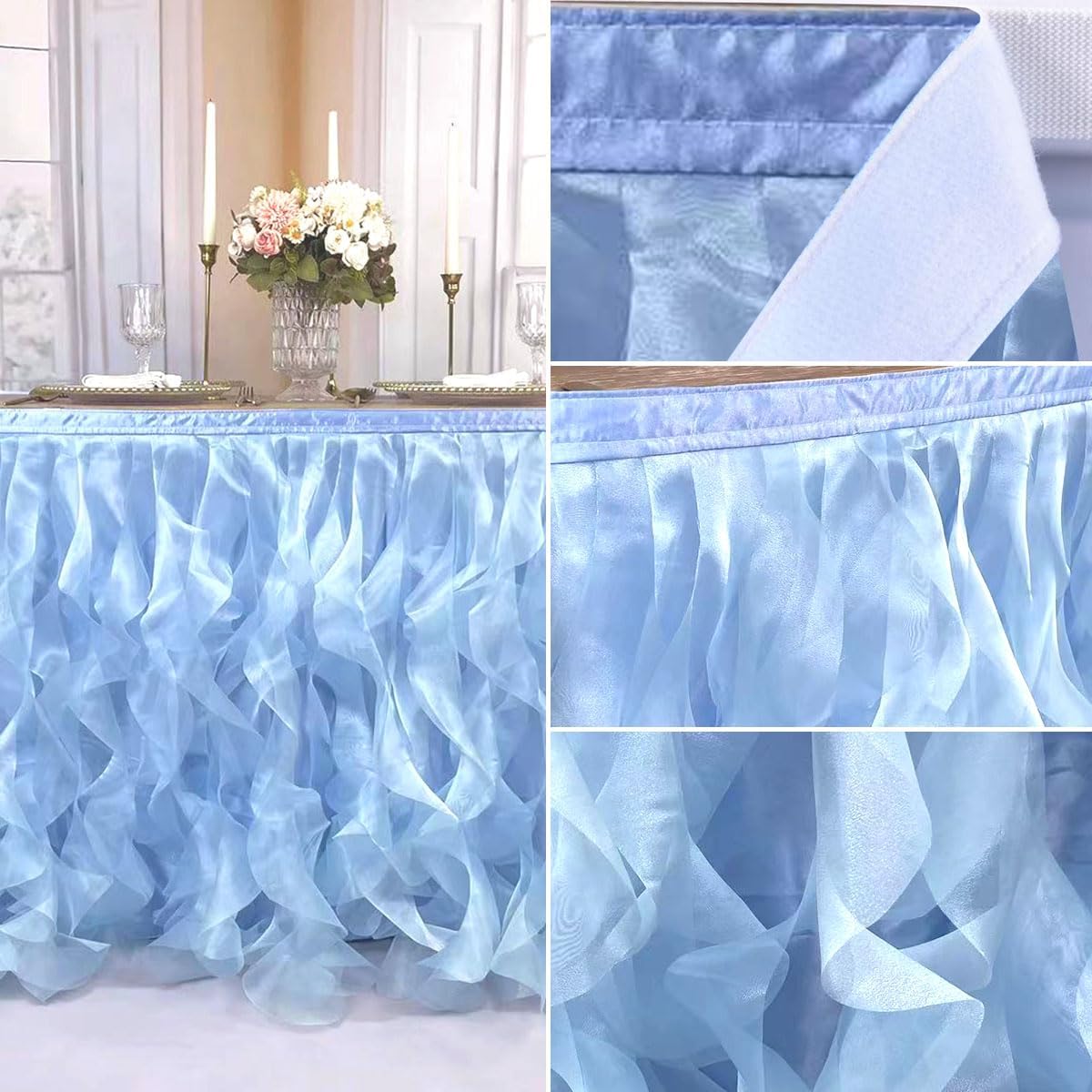 Luxury Organza Mesh Table Skirt Draping Floating Romance - Perfect for Bridal Showers, Birthday Weddings - Clear Flowing Decoration for a Wonderful Main Cake Table (Sky Blue-6ft, 72" L×30" H)