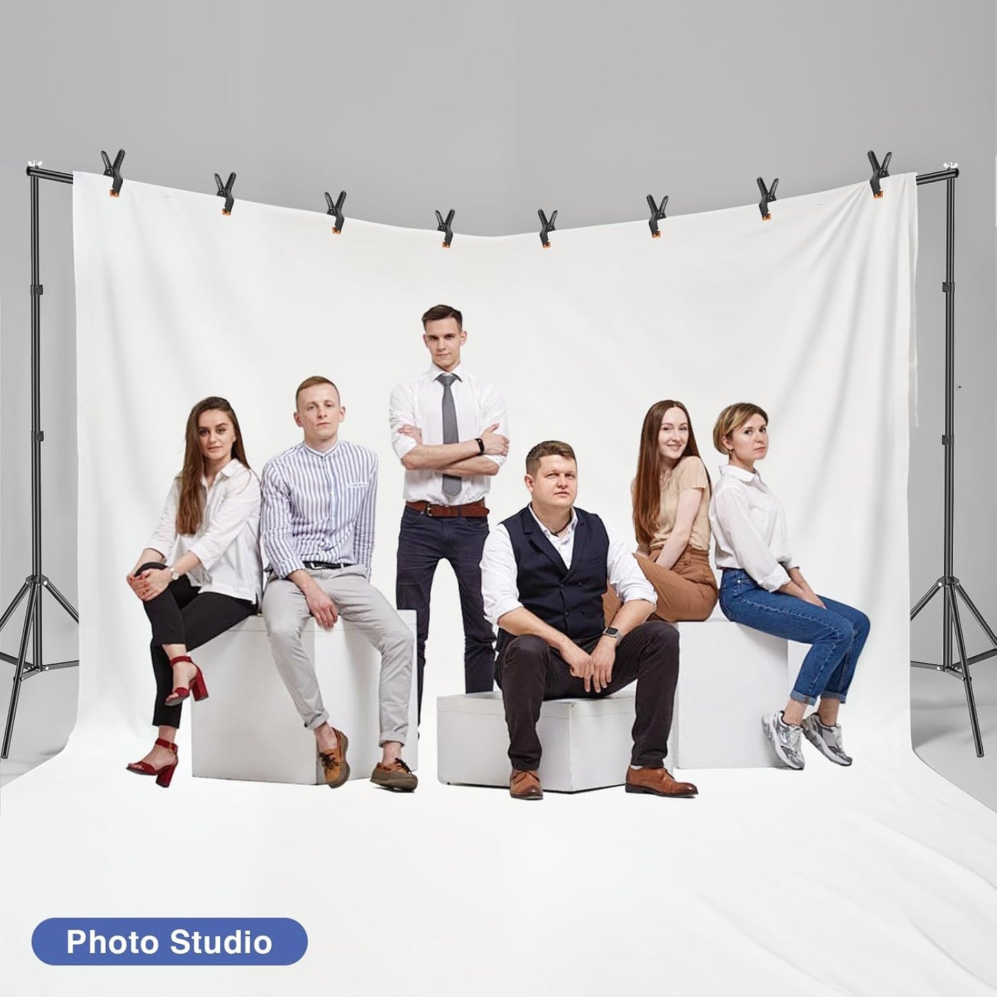 EMART Backdrop Stand, 20x7ft(WxH) Large Adjustable Background Support System with 308° Angle Rotatable Connector, 8 Clamps, 3 Sandbags and Carry Bag for Paties, Wedding, Photography Studio