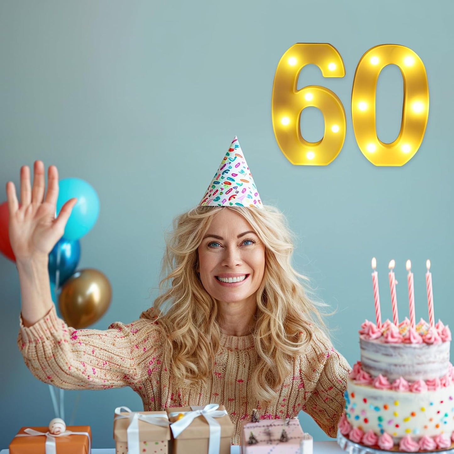 60th Birthday Decorations for Women Men,Happy 60 Birthday Decorations for Centerpieces Table,60 Light Up Numbers Sign Led for Party Backdrop Wall Decor for Wedding Anniversary Home