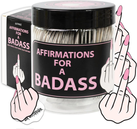 Badass Affirmation Jar – 60 Daily Affirmation Cards, Middle Finger Gifts for Women, Funny Birthday Gifts for Best Friends, Self Care Gift for Women, Encouragement Gift for Coworkers