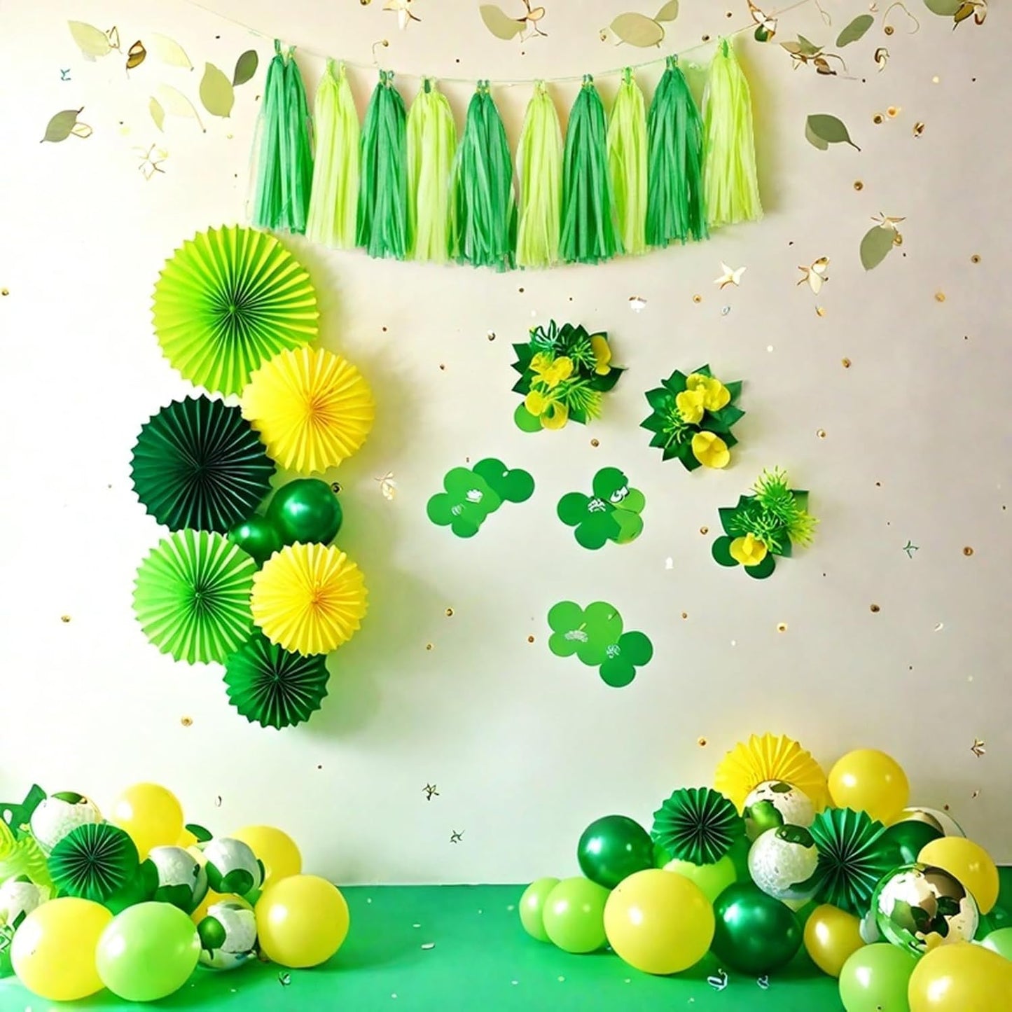 Aimto 20pcs Lime Green and Dark Green Shiny Tassel Garland Banner Tissue Paper Tassels for Party Decorations