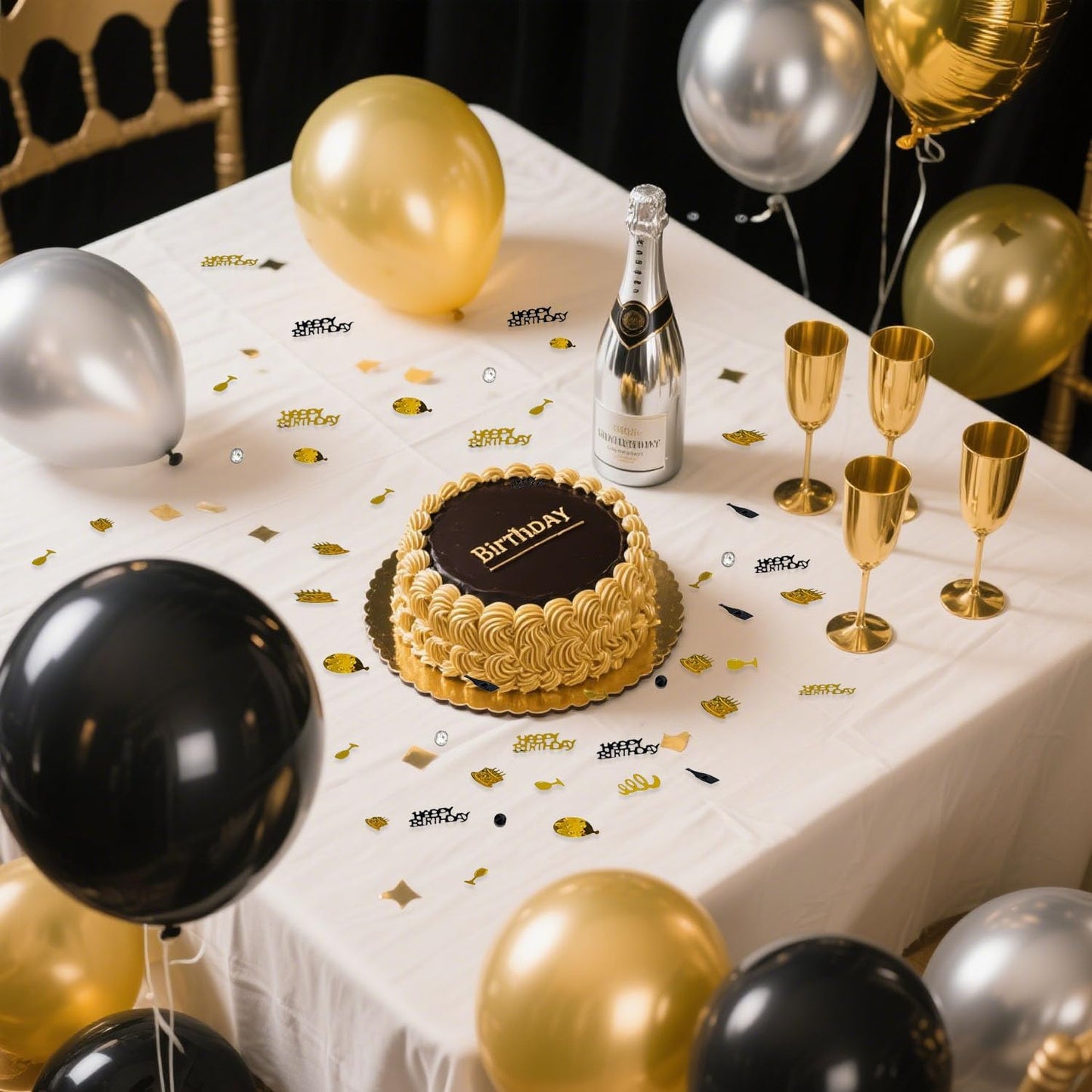 Black Gold Happy Birthday Confetti, Birthday Decorations Confetti Metallic Foil Table Scatter Decorations for Birthday Party, Baby Shower Decor for Boys Men, DIY Arts and Crafting
