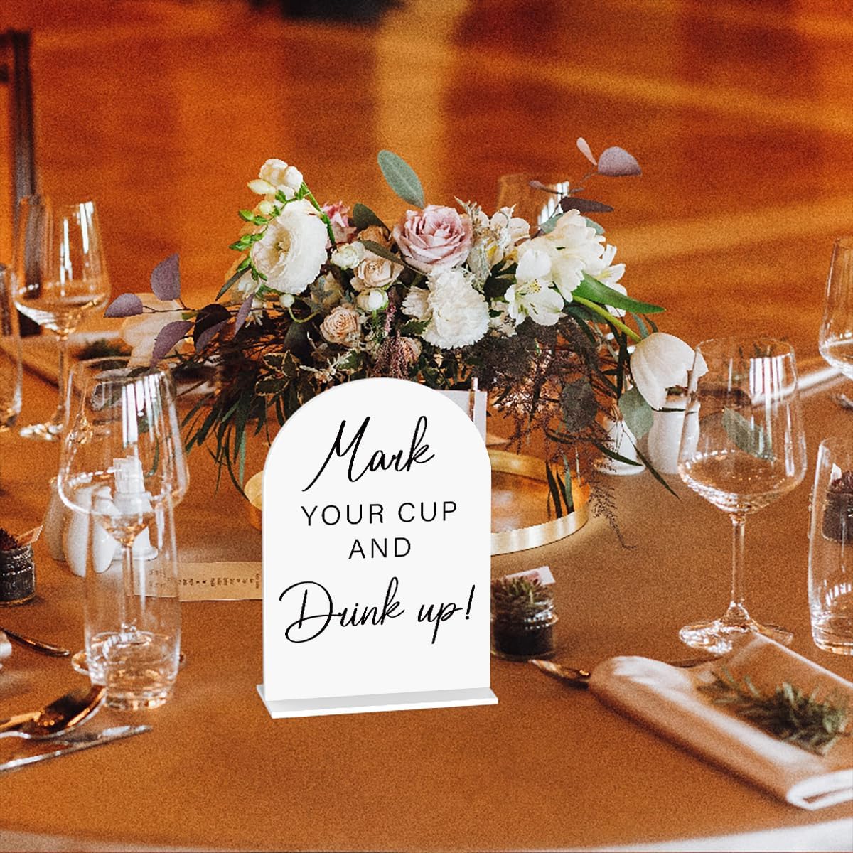Acrylic Wedding Sign Wedding Signs for Ceremony Mark Your Cup and Drink Sign for Wedding, Modern Calligraphy Arch Acrylic Table Top Sign for Wedding Reception and Event Party Table(white）