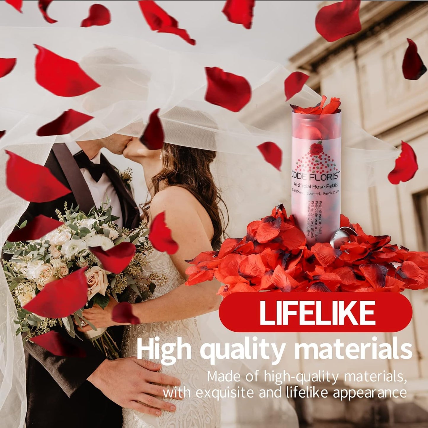 CODE FLORIST 1100 PCS Dark-Red Silk Rose Petals for Valentine's Day,Romantic Night,Wedding,Proposal Anniversary Flower Decorations(Separated,Scented)