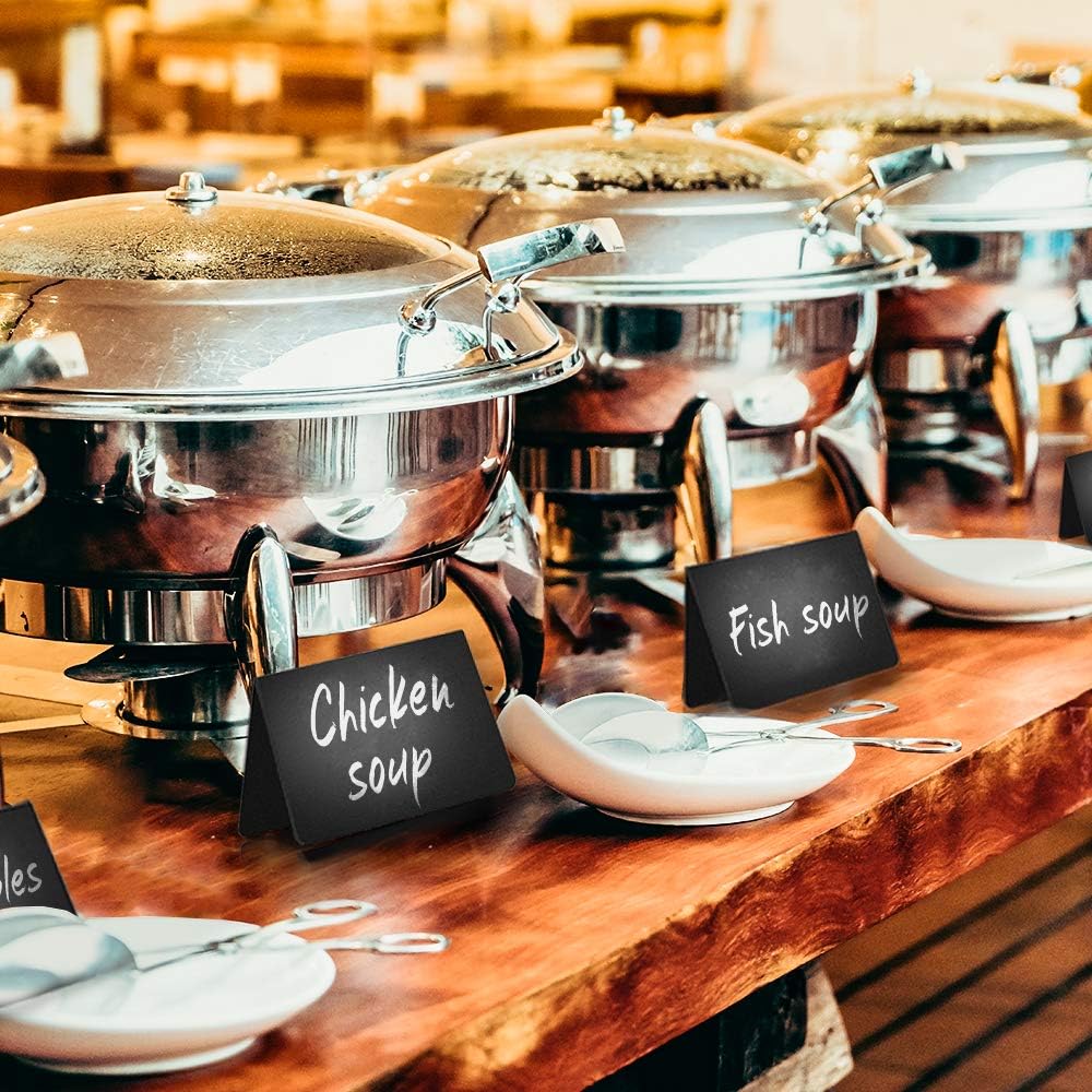 30 Pack Chalkboard Table Tents 4x3 – Reusable Food Labels for Buffet, Bakery, Catering & Party Displays – Plastic Standing Chalkboard Tags & Tabletop Signs