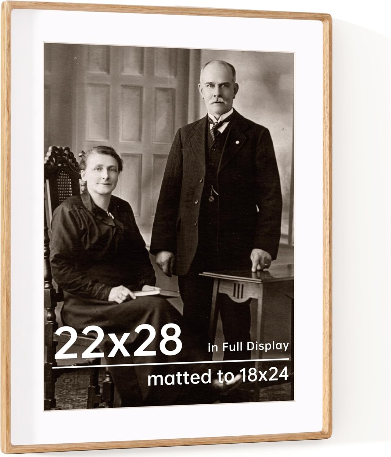 22x28 Frame with Mat to 18x24 Picture Frames USA-Sourced Natural Solid Oak Wood Handcrafted Rounded Corner Display with Real Glass Family Picture, Wedding Photo