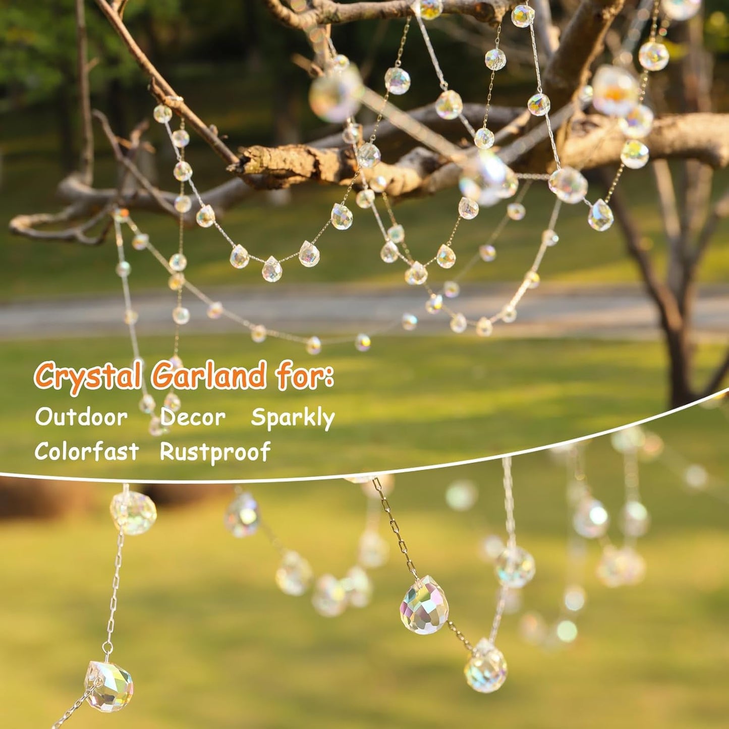 Christmas Garland, 9.8Ft Crystal Glass Beads Strands, 100pcs 10mm Faceted Waterdrop Glass Beads Hanging Ornament for Christmas Tree Centerpieces Wedding Party Decorations (Crystal AB)