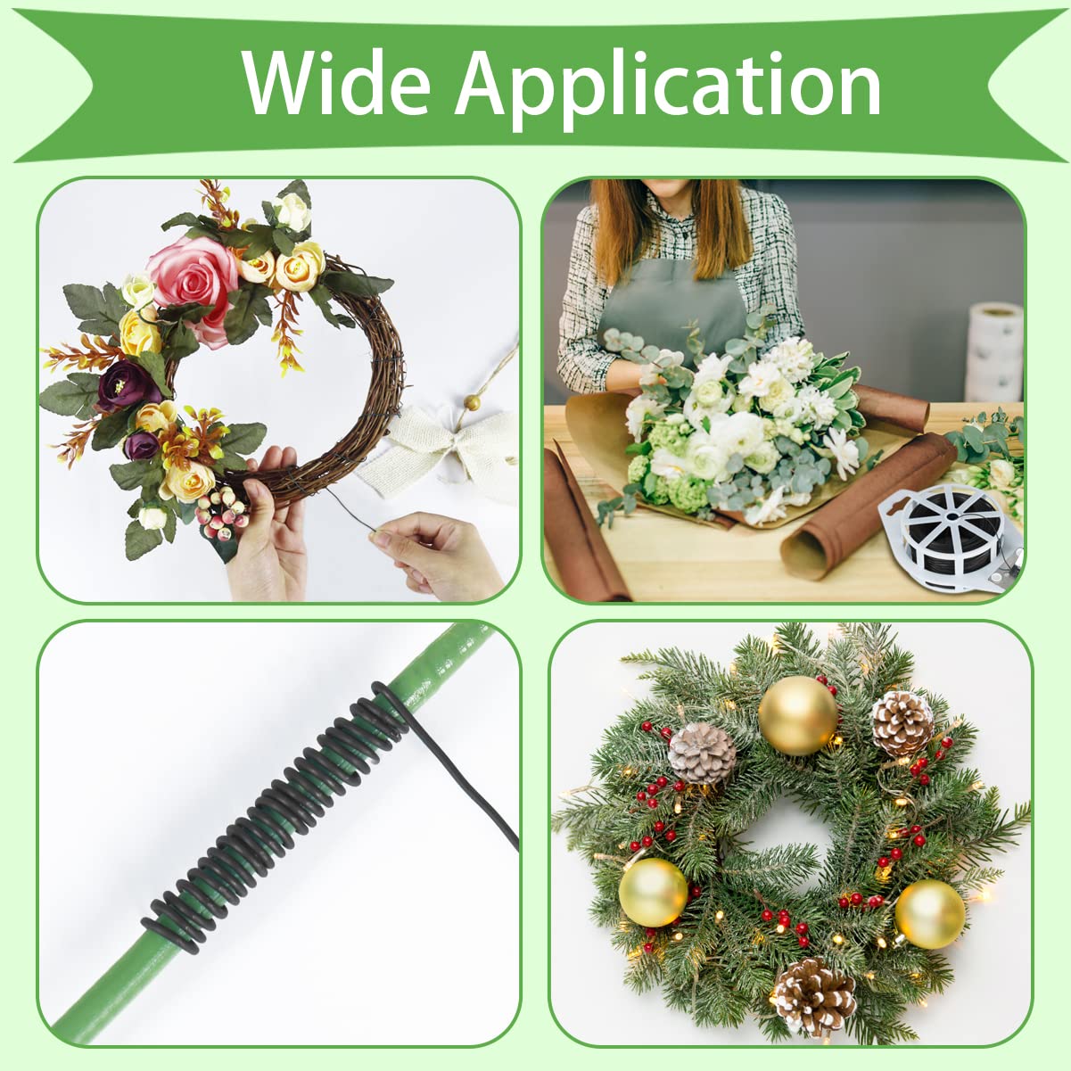 Tenn Well 22 Gauge Floral Wire, 328 Feet Soft Christmas Wreath Wire with Built-in Cutter for Flower Arrangements, Christmas Ornaments, Wreath Making, Garlands and Crafts (Black)