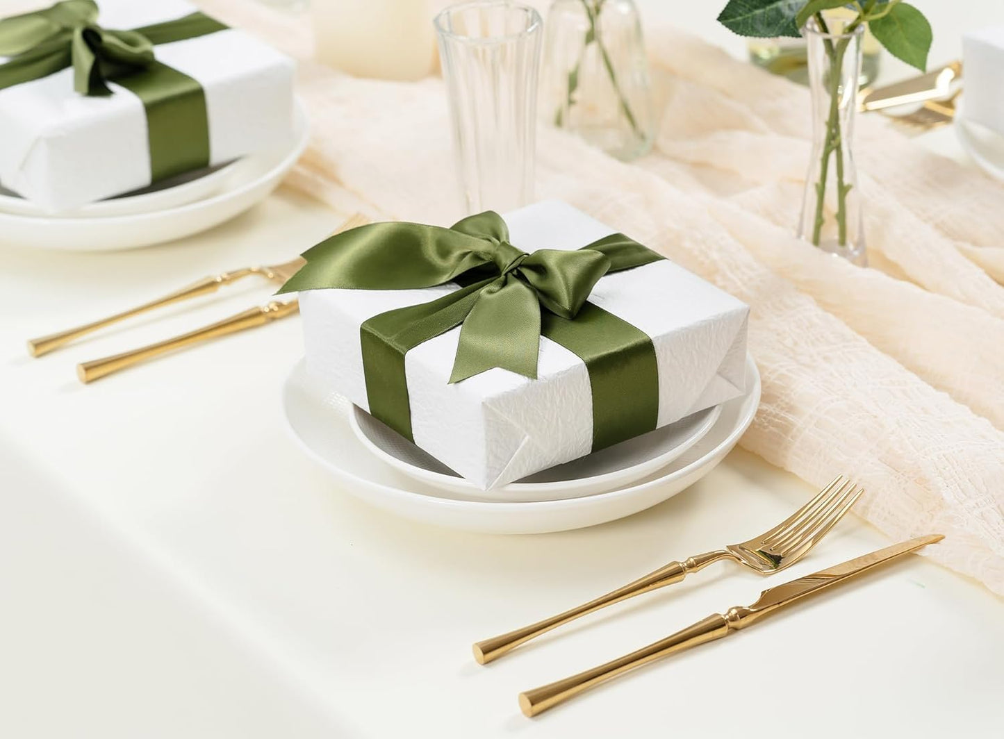 Green Satin Ribbon 1-1/2 Inch x 50 Yards Double-Faced for Gift Wrapping Crafts Flower Bouquet Invitations Holiday Decorating