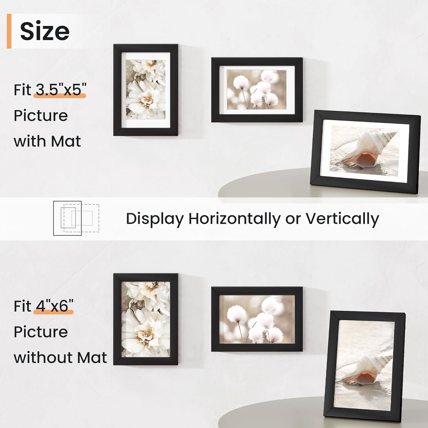4x6 inch Picture Frame, 4x6 Photo Frames with 3.5x5 Removable Mat - High Definition Plexiglass - Vertical and Horizontal Display - Wall Hanging Frame - Black, 12 Pack