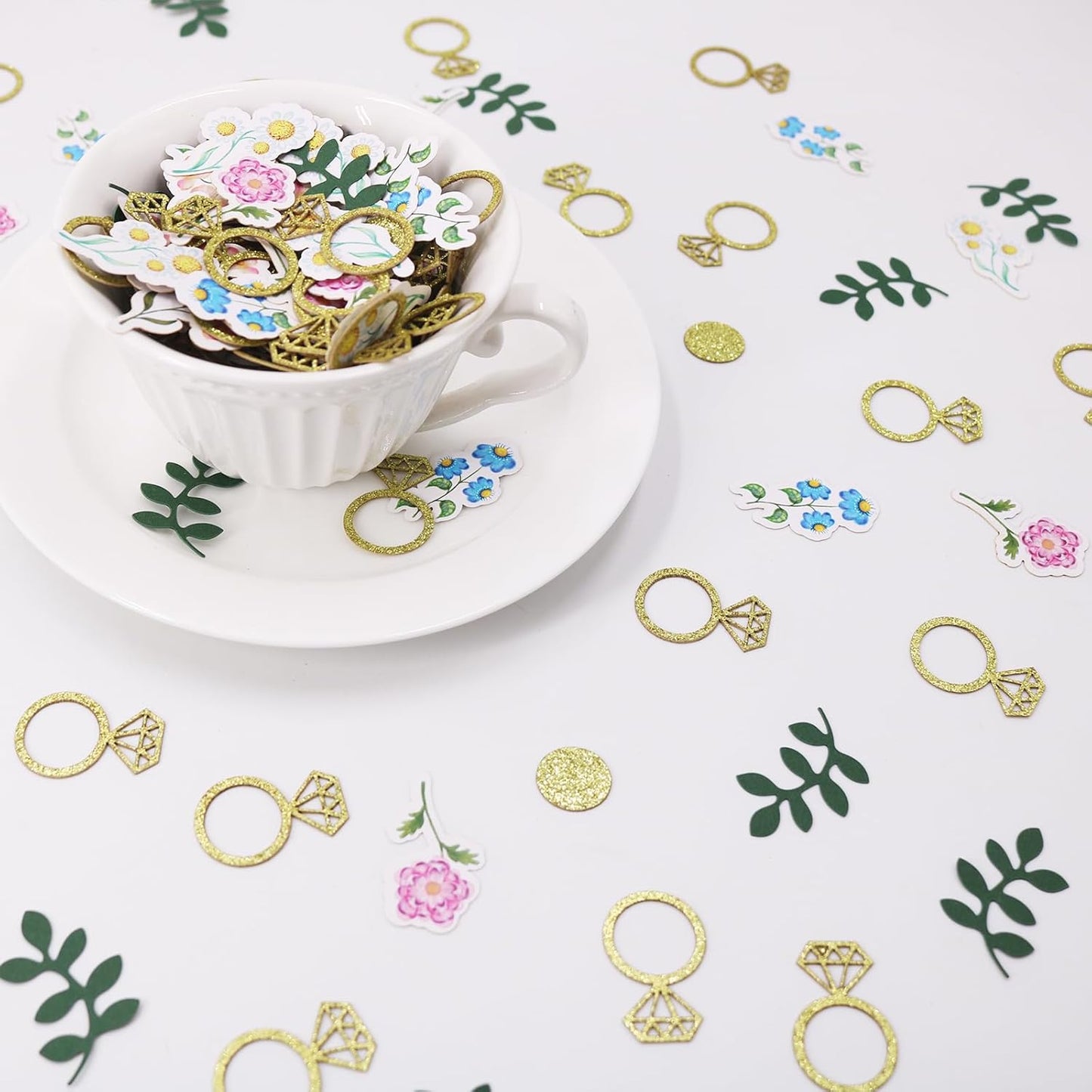 200 pcs Flower and Greenery Wedding Confetti for Tables, Off The Market Bridal Shower Decor, Sage Green Bachelorette Confetti for Engagement Wedding Shower Decorations.