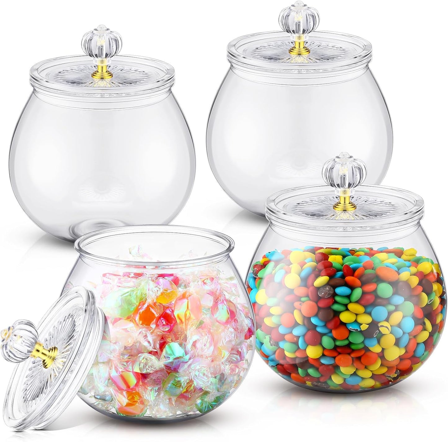 Nuogo 4 Pcs Plastic Candy and Cookie Jars with Lids Clear Cookie Container Candy Jars Large Airtight Apothecary Storage Organization for Wedding Home Kitchen Bar(30 oz)