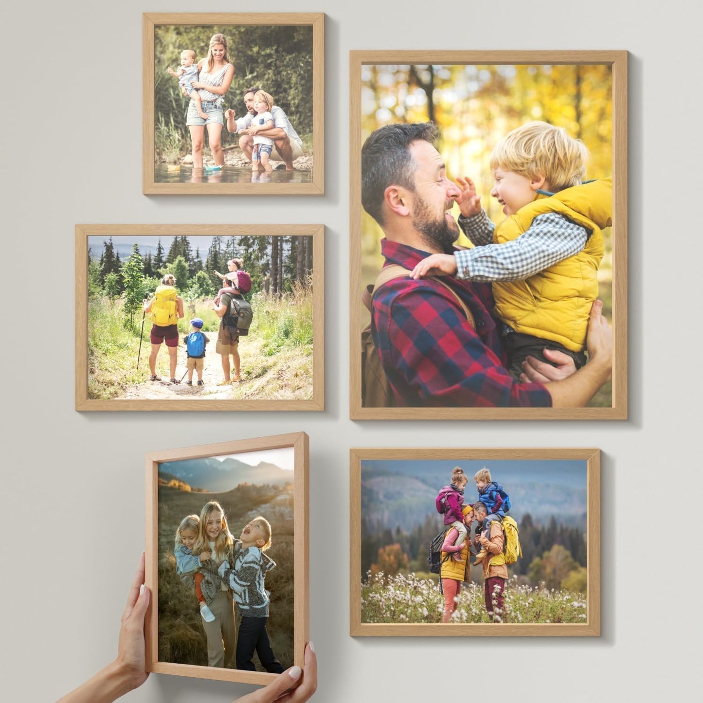 Mixtiles Official - Custom Photo Tiles - Personalized Printed Photos - Magnetic Wall Frames - Adhesive Sticker, No Nails - Various Sizes and Frames - offbeat-set-5-Tile - Oak Frame