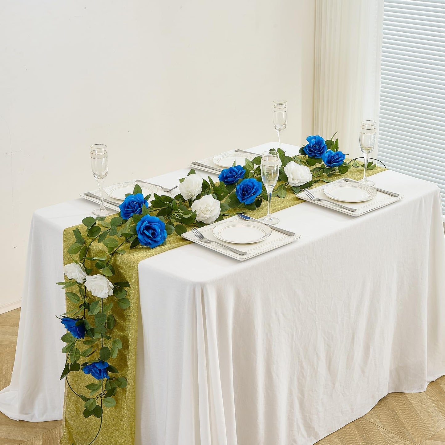 Royal Blue Artificial Rose Garlands Rose Vines Leaves Banners Hanging Floral Garland Fake Rose Flower Vine Wall Decorations