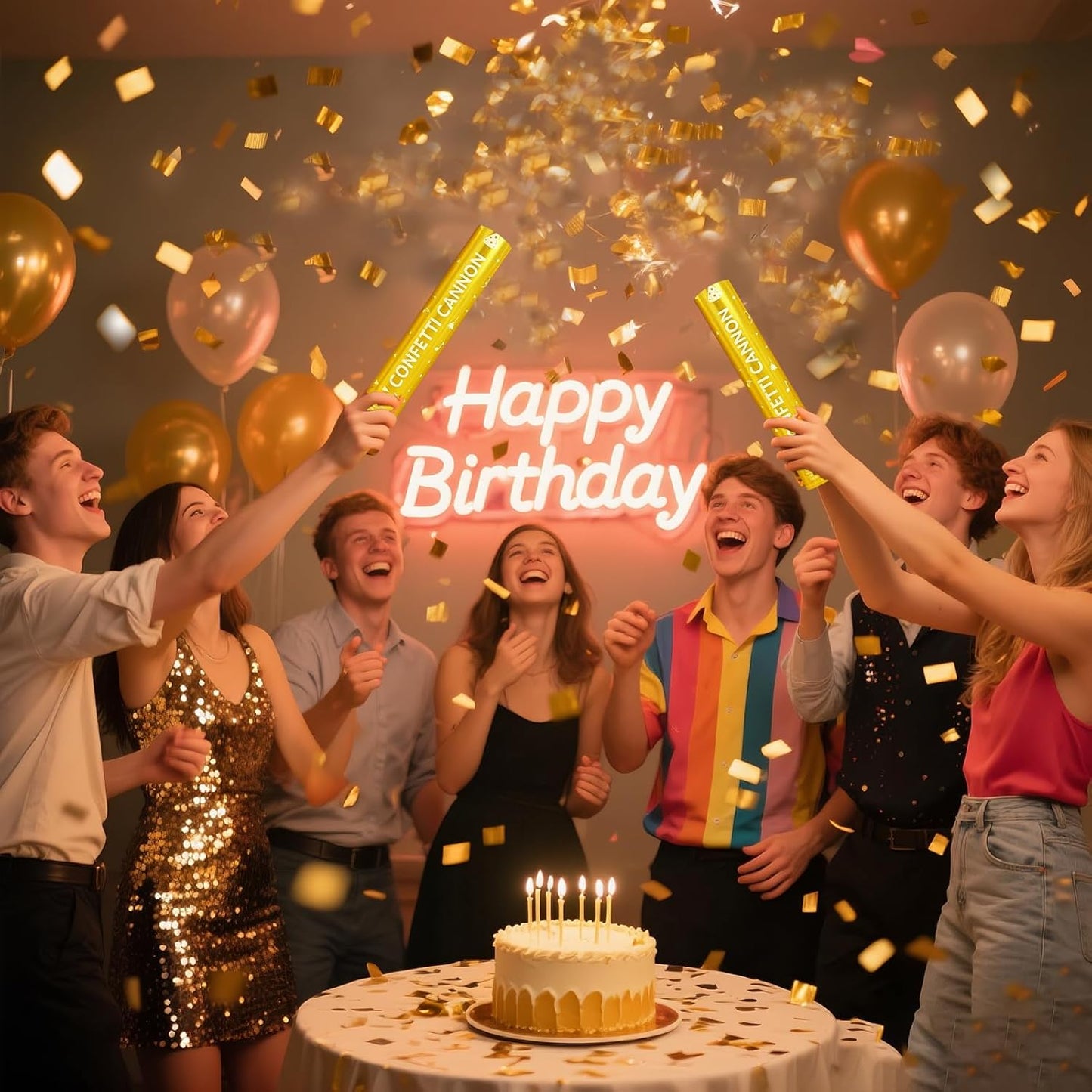 Gold Confetti Cannon Set of 5 | Long-Range Confetti Poppers for Birthdays, Graduations, Weddings, and Celebrations