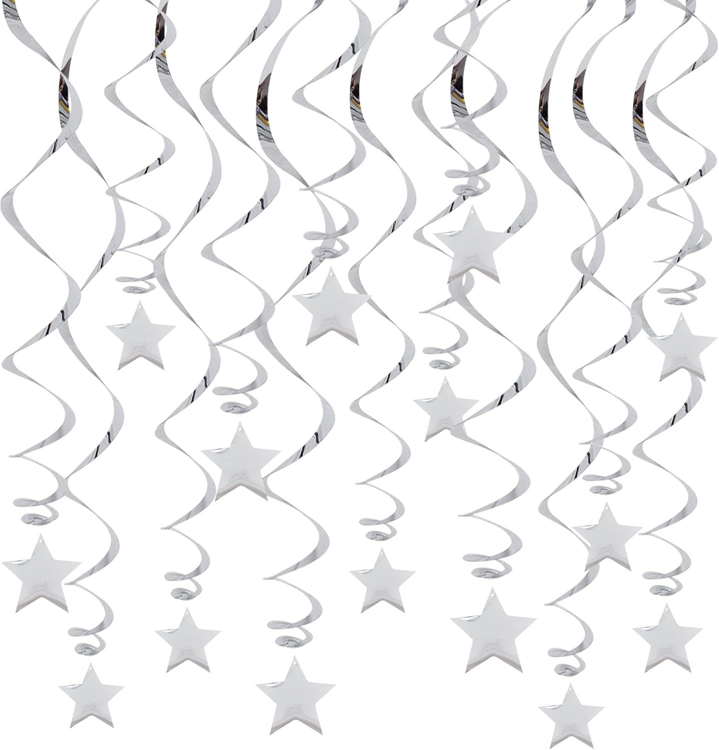 BEISHIDA Silver Star Hanging Swirl Decorations,Hanging Silver Party Supplies for Graduation Wedding Baby Shower Decorations, Pack of 15