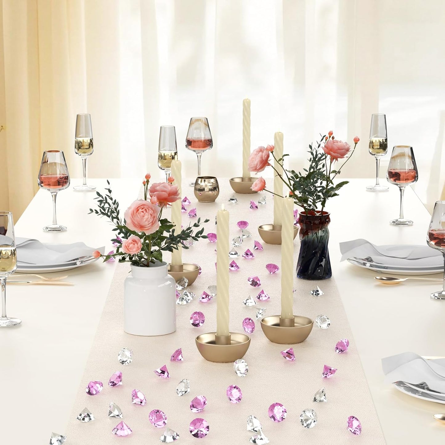 Acrylic Diamond Fake Gems Vase Filler, Babenest 240pcs 3/4 Inch Faux Diamonds Crystals Jewels for Table Scatters Wedding Party Event Arts & Crafts Birthday Decoration (240, Pink/Clear)