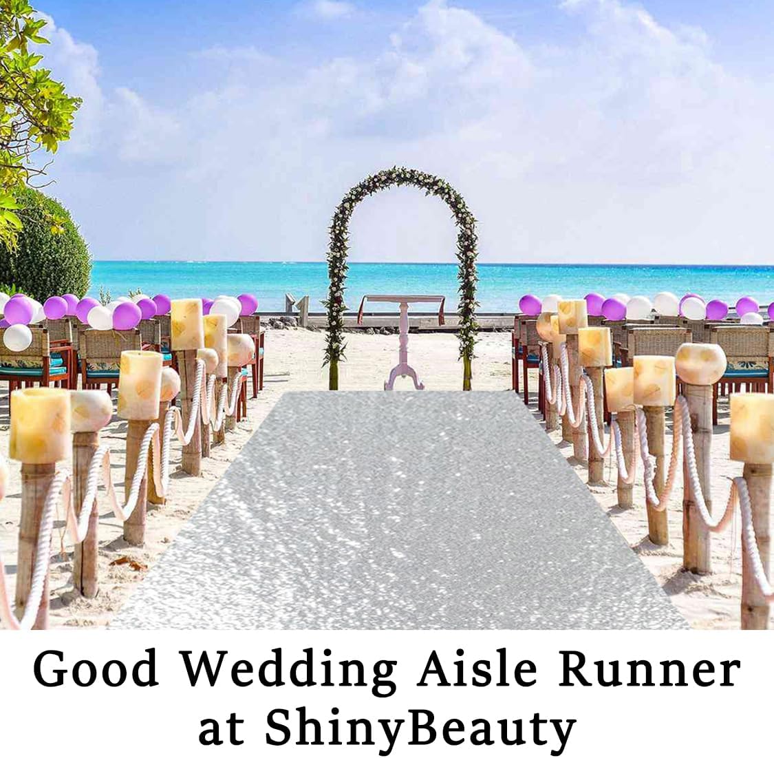 ShinyBeauty 4Ft x 20Ft Silver Sparkly Wedding Aisle Runner - Ideal for Prom, Beach & Outdoor Weddings Floor Carpet Runner for Stairs Decoration