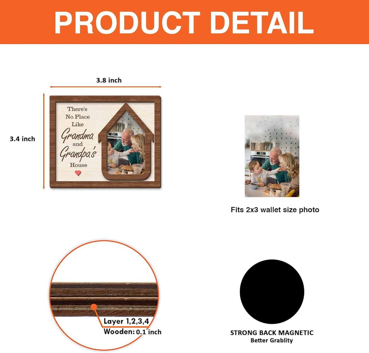 Magnetic Picture Frames - GRANDMA & GRANDPA'S HOUSE - Christmas Gift for Grandparents - Unique Magnet Photo Frame For Women, Men - Magnetic Frames for Refrigerator, Locker & More